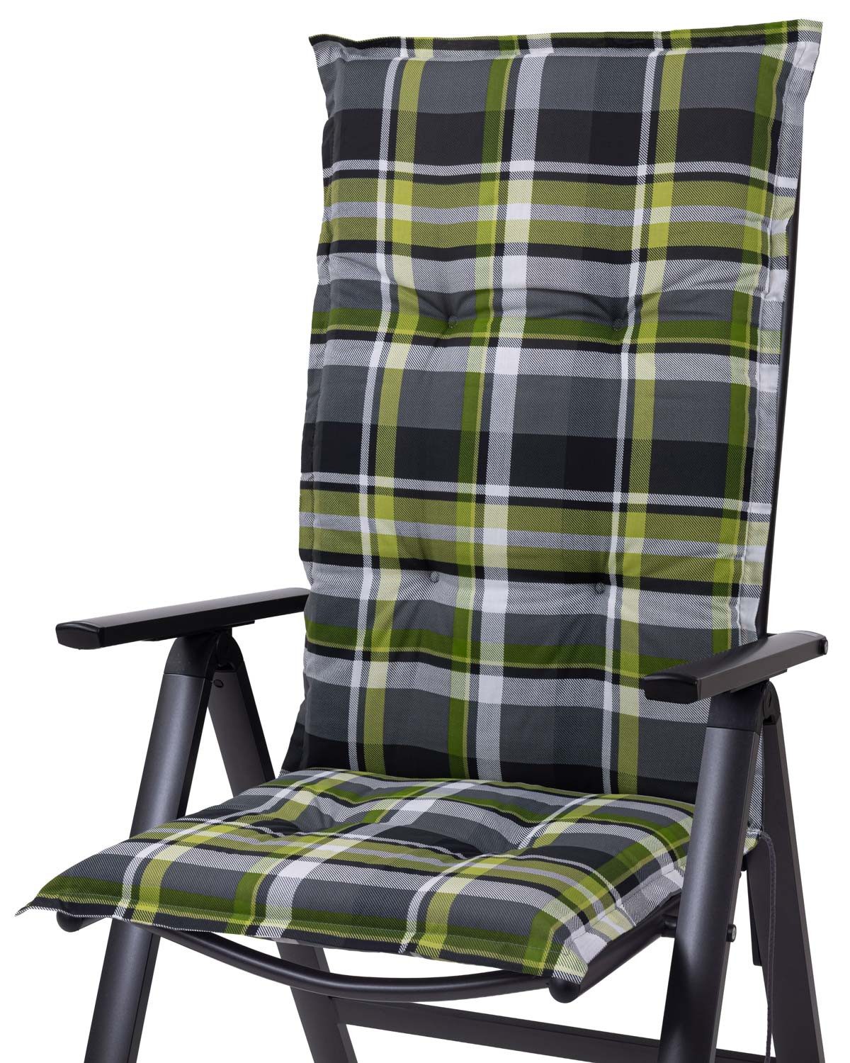 Sun Garden Polsterauflage Hochlehner Prato 10460-210 grün-grau-weiß kariert 123x55x6,5 cm SG, (1 St), Halteband verstellbar mit Bindebändern