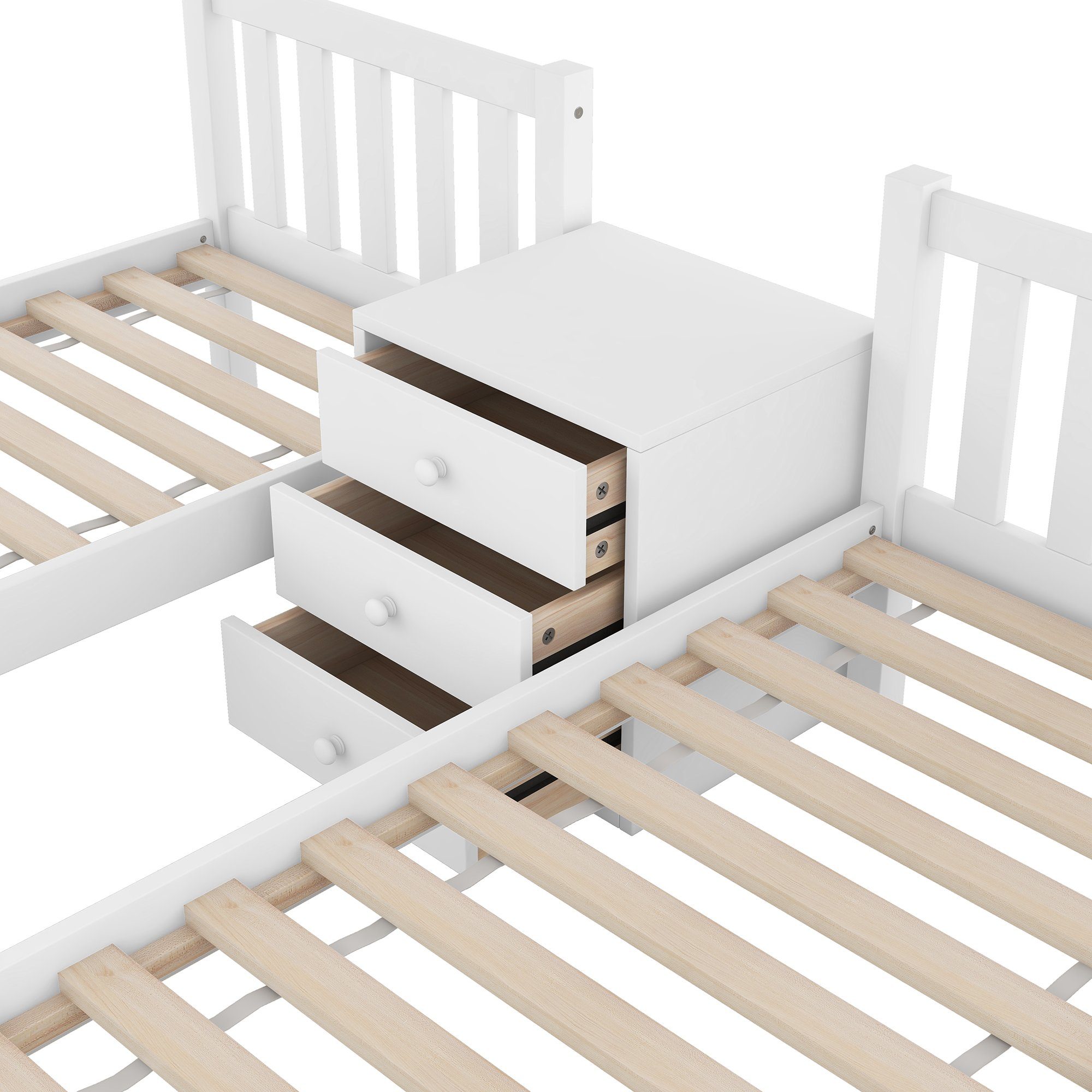 HAUSS SPLOE Bett nicht Etagenbett cm), cm Lattenrost Hochbett Nachttisch, 140 enthalten x Kinderbett Matratze (mit weiß Stockbett 200 Über 140 mit 70 x