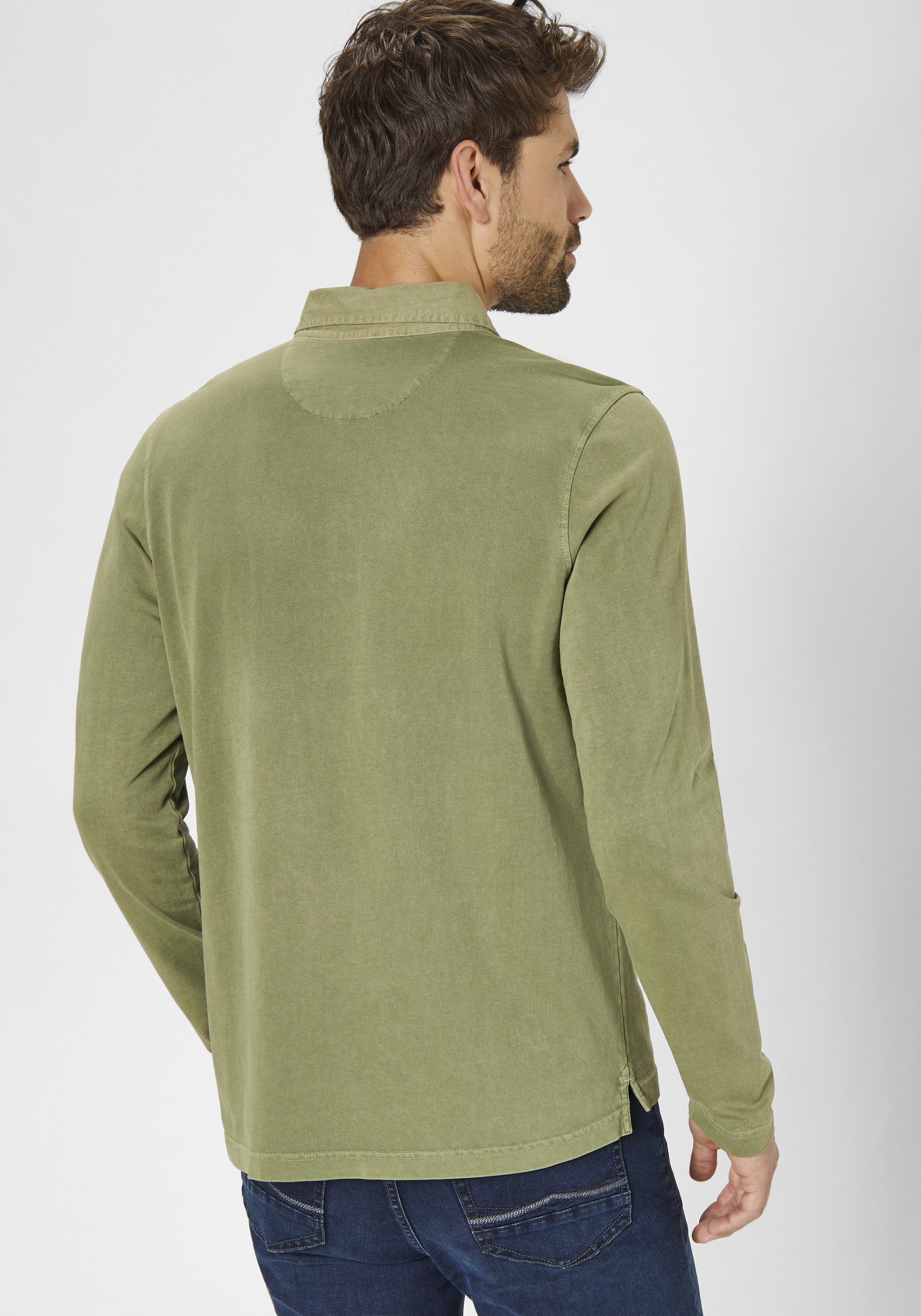 Paddock's Langarmshirt (1-tlg) moos reiner aus Poloshirt Baumwolle