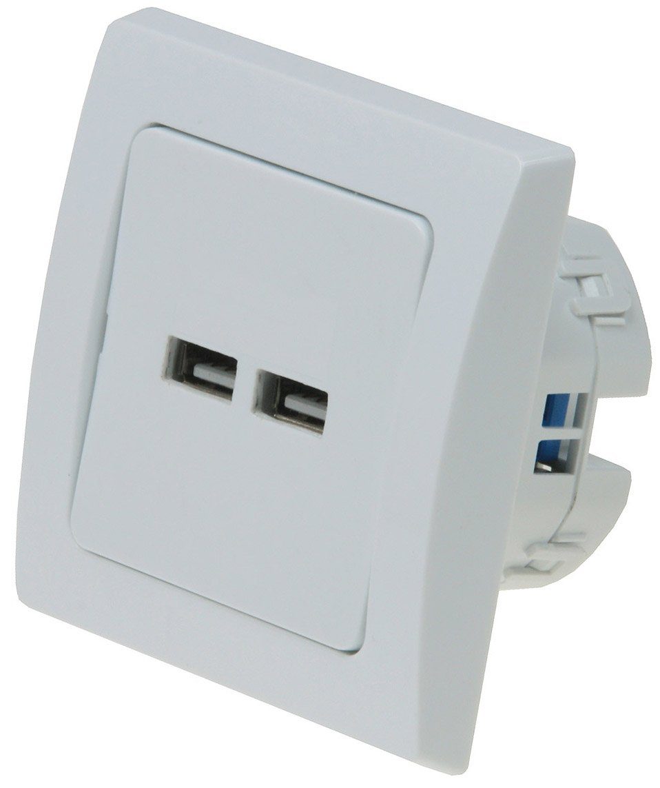 ChiliTec Steckdose DELPHI USB-Ladedose 2-fach, weiß 250V~, Unterputz, 5V=, gesamt max. 2A