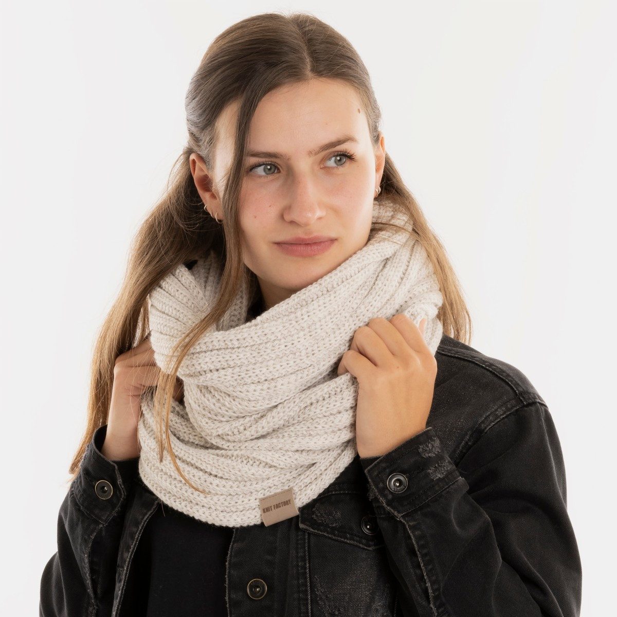 Knit Factory Strickschal Nica Loop Schal Beige One Size Gestreift, (Set, 1-St. Spar-Set), Schal Damen Herren set loop tücher schals winter Strick Mode herbst