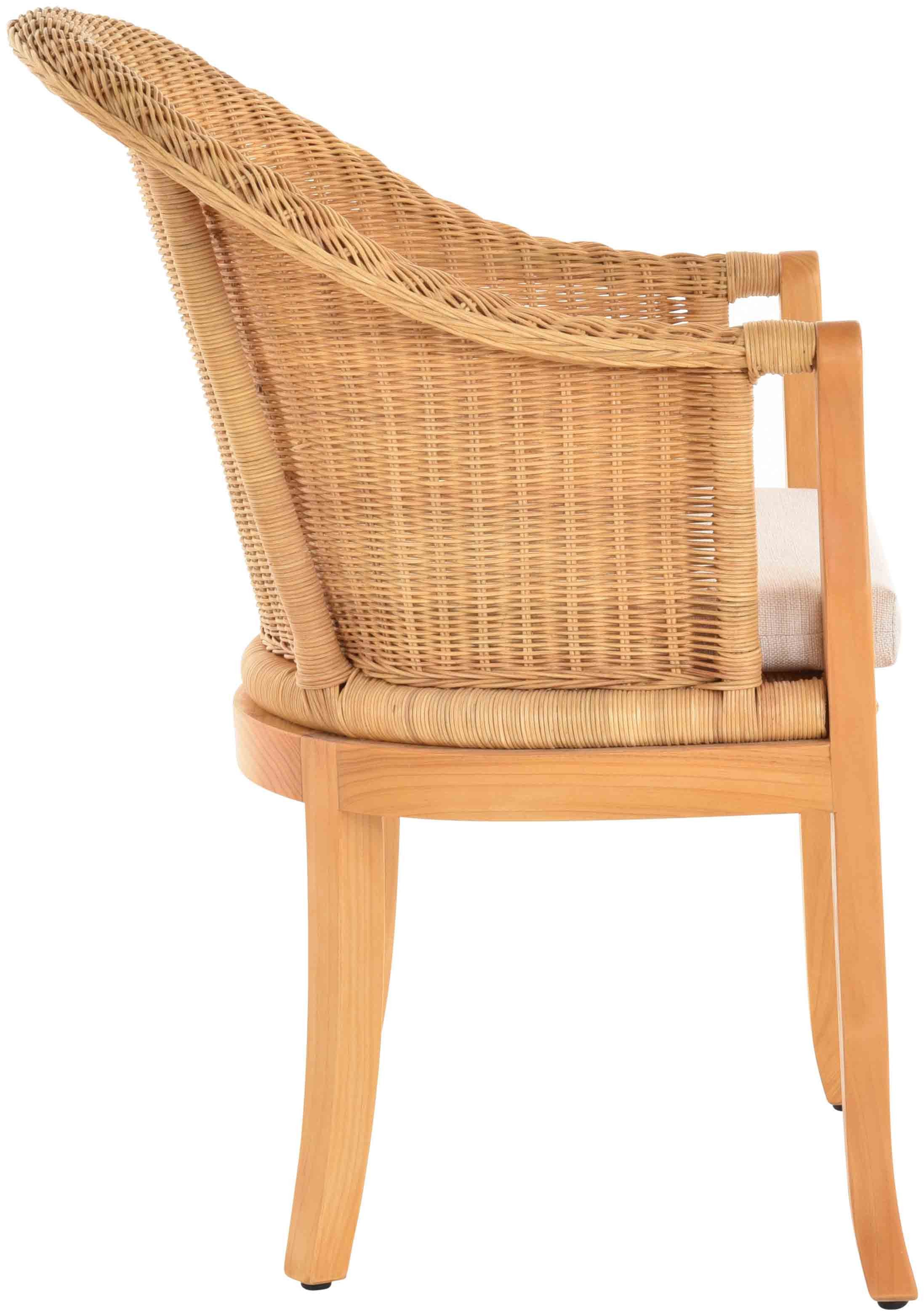 Krines Home Relaxsessel Rattan-Sessel mit Holzbeinen, Sessel aus echtem Rattan- mit Polster, Rattanstuhl