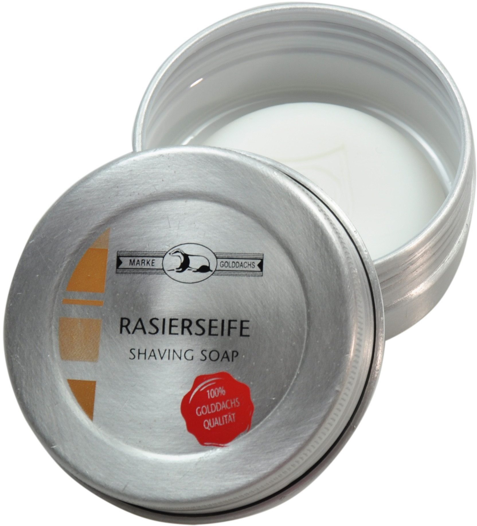 Golddachs Rasierseife, Dichter und cremiger Schaum, bereitet das Barthaar perfekt vor.