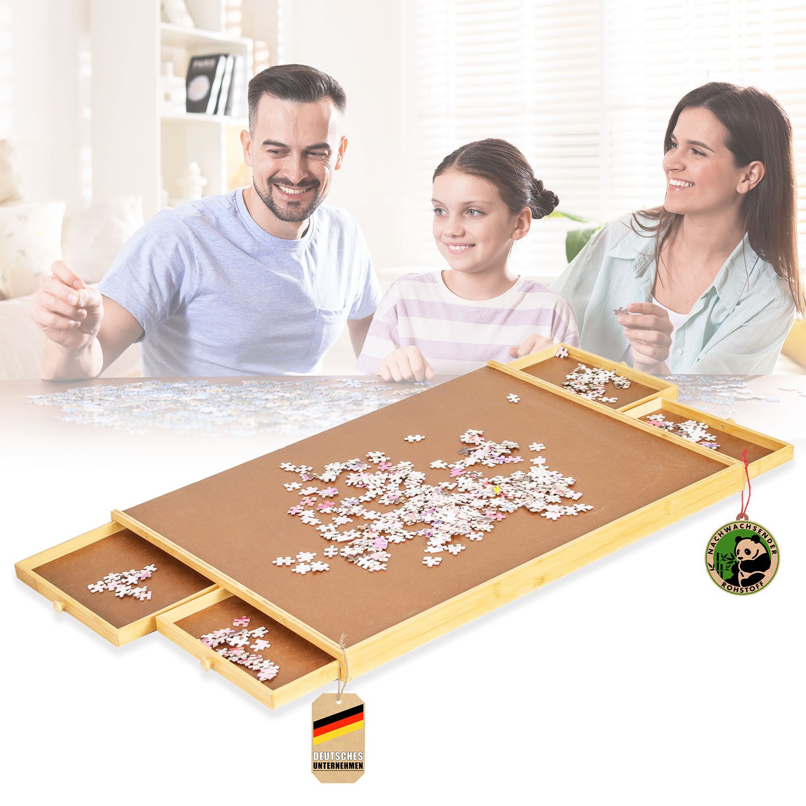 Floordirekt Puzzleunterlage Yukon Puzzletisch für bis zu 1000 Teile mit 4 Schubladen, ideal zum Vorsortieren & Aufbewahren, kompakt und platzsparend