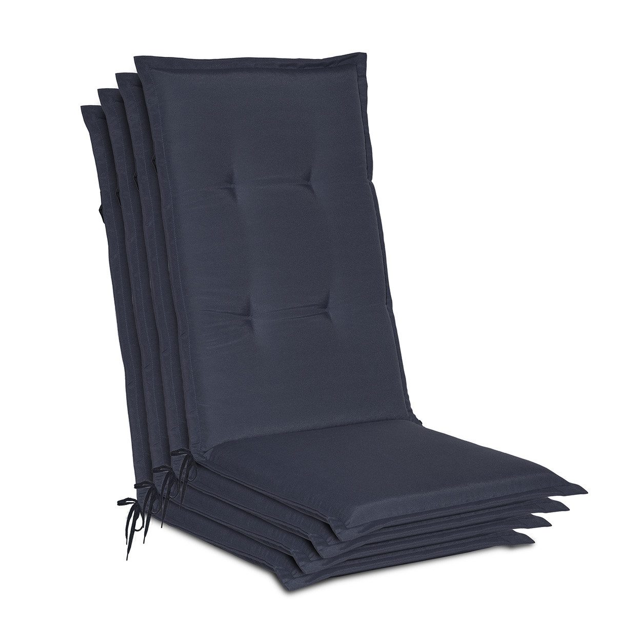 Beautissu Hochlehnerauflage 4er Set Gartenstuhlauflage Loft HL Dunkelblau, 120x50x6cm, Polster Auflage, Sitzpolster & Sitzkissen für Hochlehner Gartenmöbel