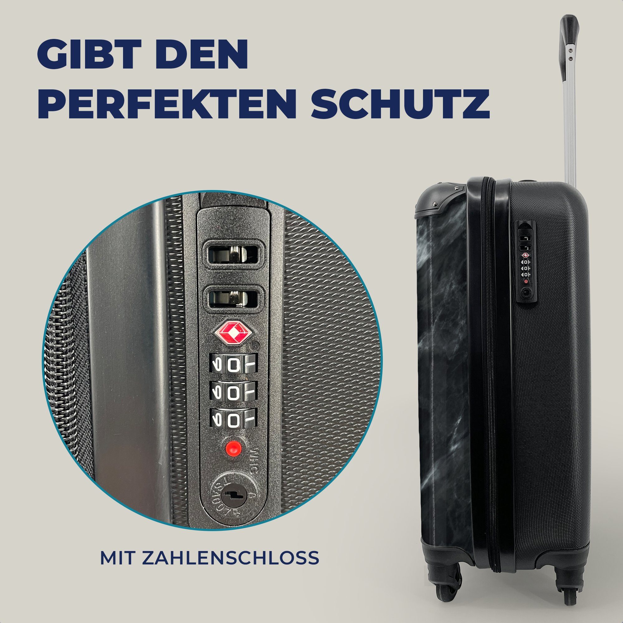 Rollen, 4 Reisetasche - - Handgepäck mit Reisekoffer Luxus, MuchoWow Ferien, rollen, Trolley, Handgepäckkoffer für Schwarz Marmor