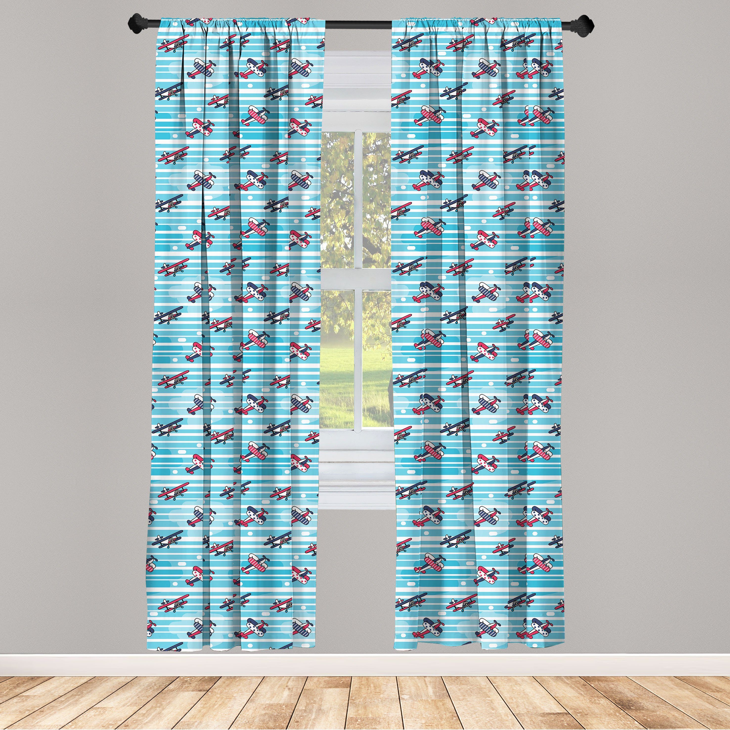 Gardine Vorhang für Craft Weinlese-Flugzeug Bunte Microfaser, Dekor, Abakuhaus, Wohnzimmer Schlafzimmer