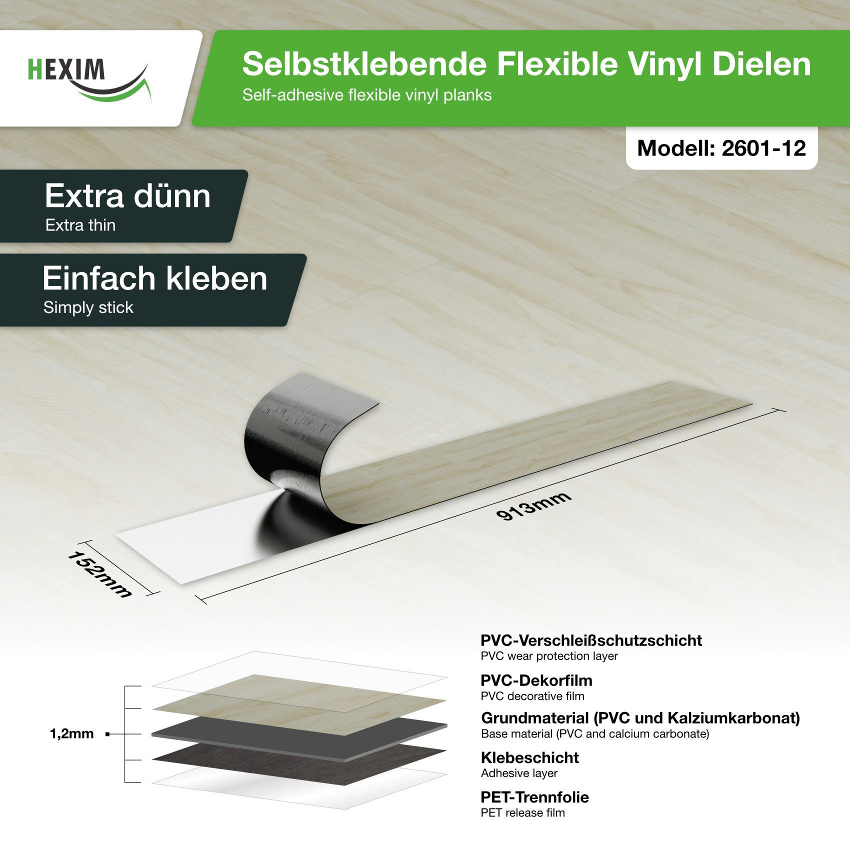 Hexim Vinylboden, Vinyldielen 0,97m² selbstklebend PVC Wandverkleidung Bode günstig online kaufen