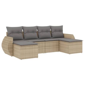 vidaXL Loungesofa 6-tlg. Garten-Sofagarnitur mit Kissen Beige Poly Rattan, 1 Teile