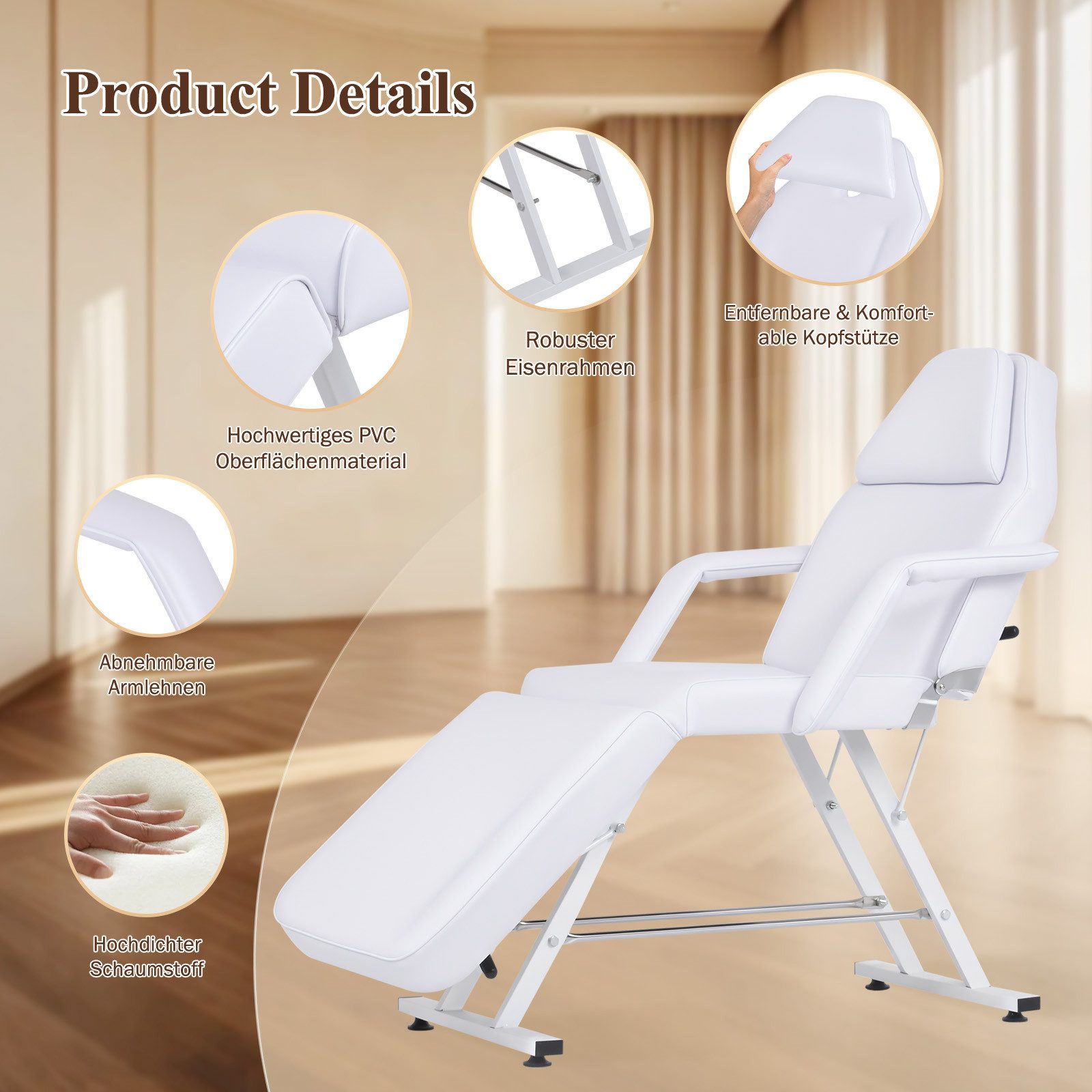Hausright Massageliege Kosmetikliege mit verstellbarer Rückenlehne & Fußstütze, bis 200 kg, Mehrfach einstellbar, Wasserdichte Materialien, Stabile Basis