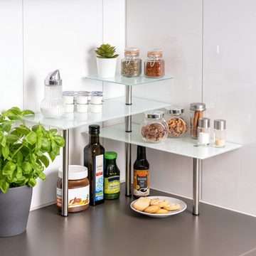 bremermann Küchenregal Eckregal, aus Glas und rostfreiem Edelstahl, weiß