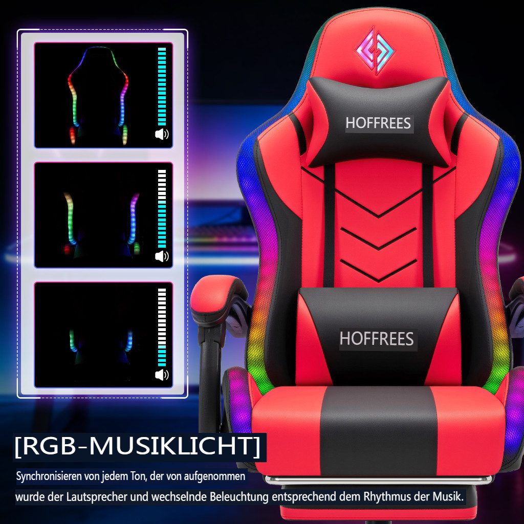 Insma Gaming-Stuhl ergonomischer Computerstuhl RGB LED Bluetooth Bürostuhl (mit Massagefunktion, Fußstütze & 180° Liegefunktion), maximale Belastbarkeit 180kg