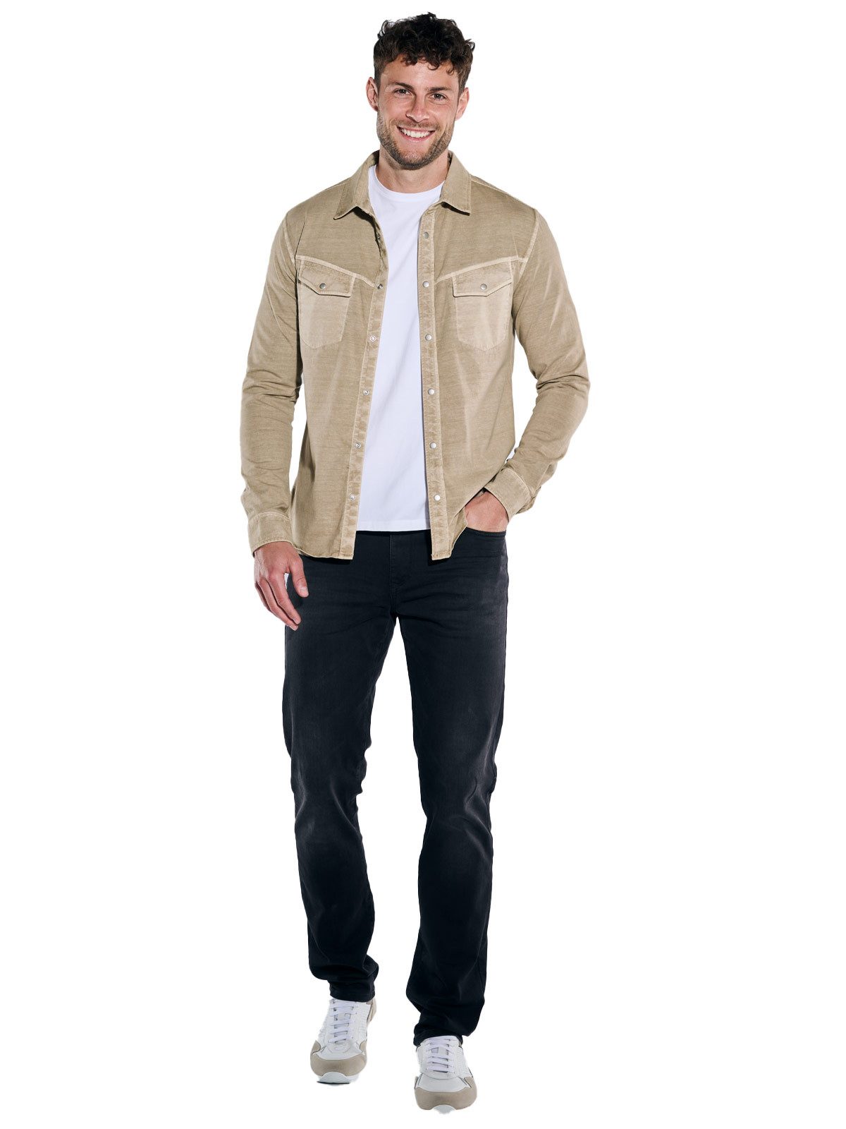 emilio adani Langarm-Poloshirt Herren Langarm-Hemd uni, Braunbeige