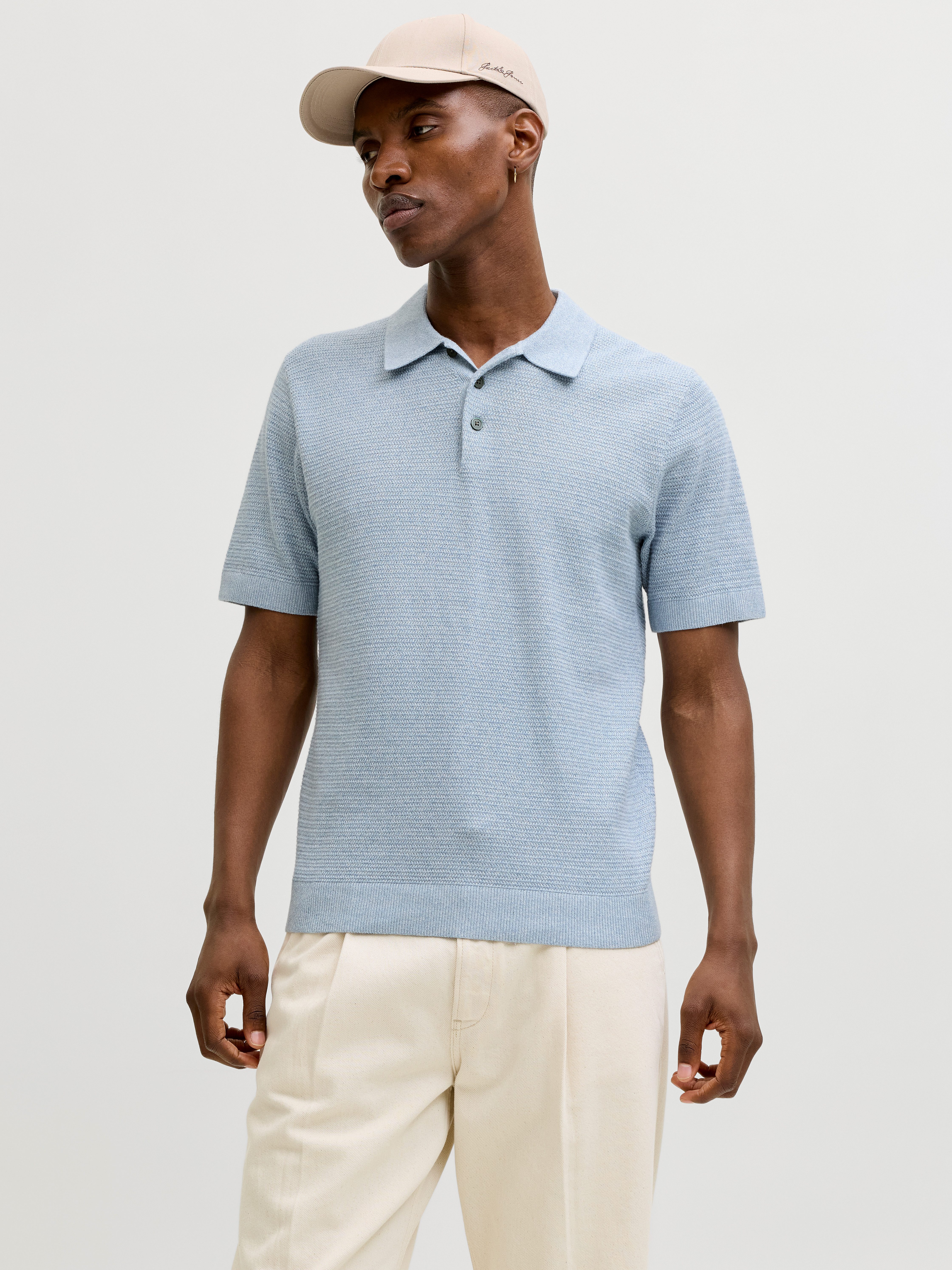 Jack & Jones Polokragenpullover JPRBLURILEY KNIT POLO SS SN Baumwolle, regular fit
