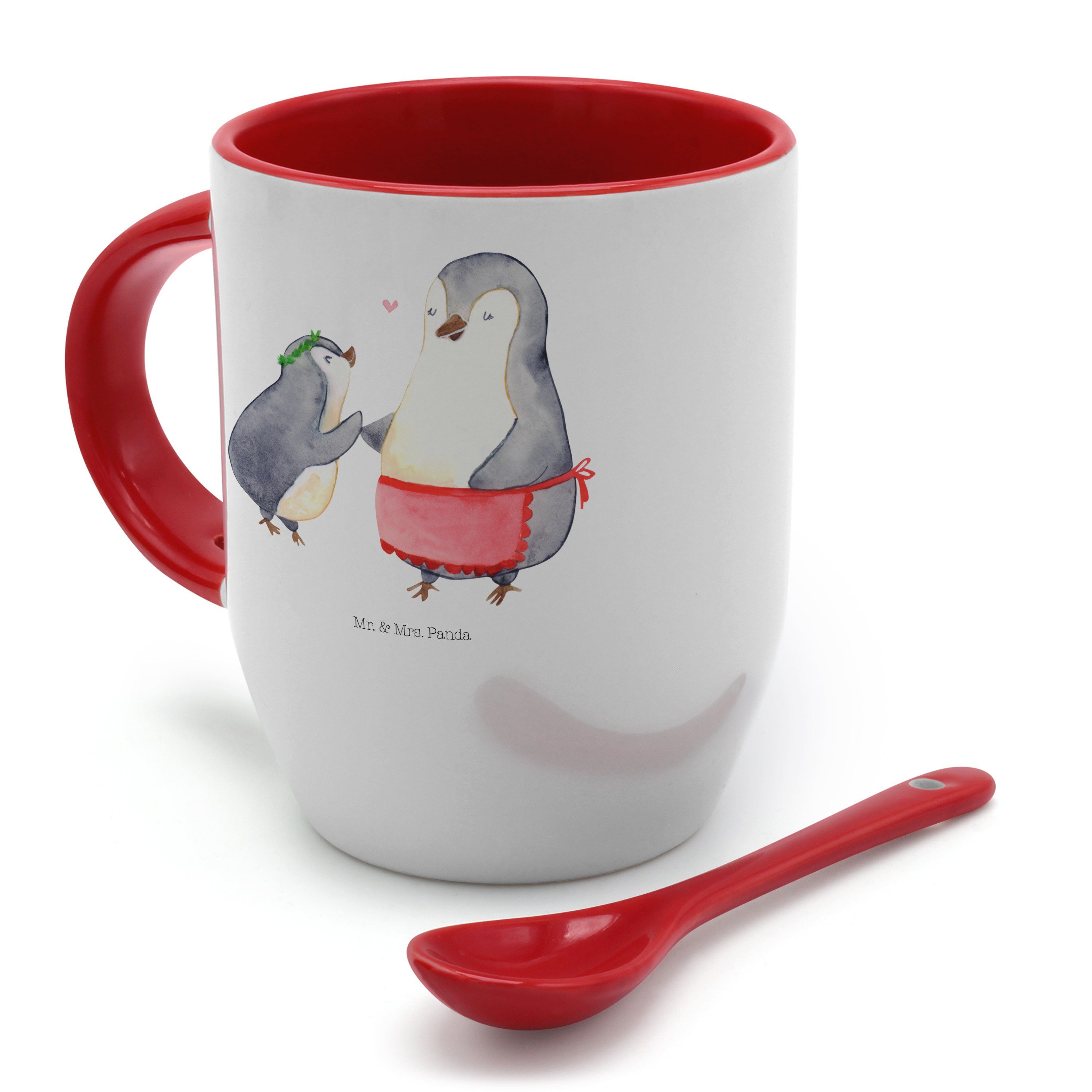 Weiß - Mr. Löffel, Tas, Tasse Pinguin Tasse, Geschenk, mit Panda Tasse Keramik mit Mrs. Oma, Kind - &