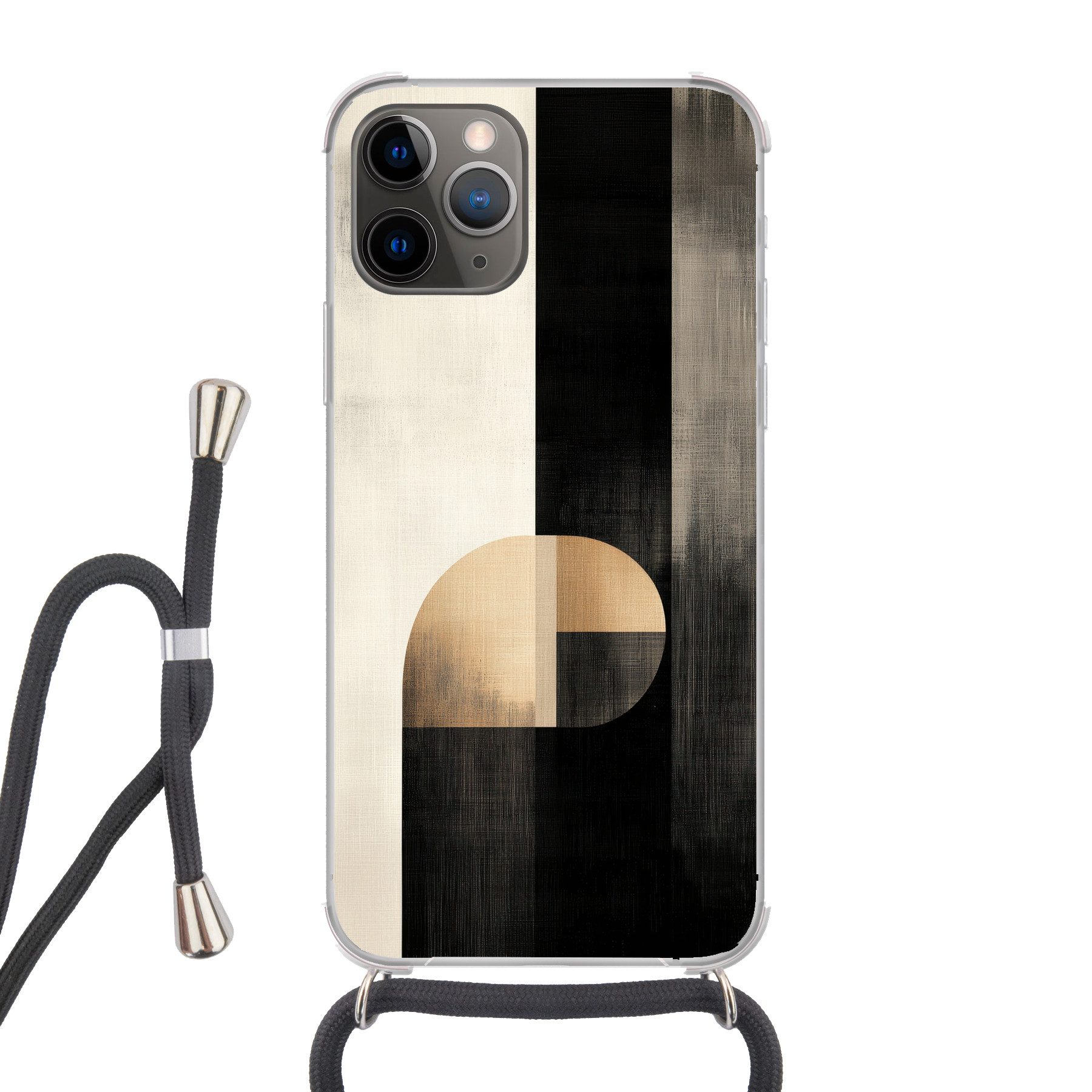 MuchoWow Handyhülle für Apple iPhone 13 Pro Formen - Modern - Schwarz, Tragbare Handyhüllen mit Kette zum umhängen, Handykette Handyband