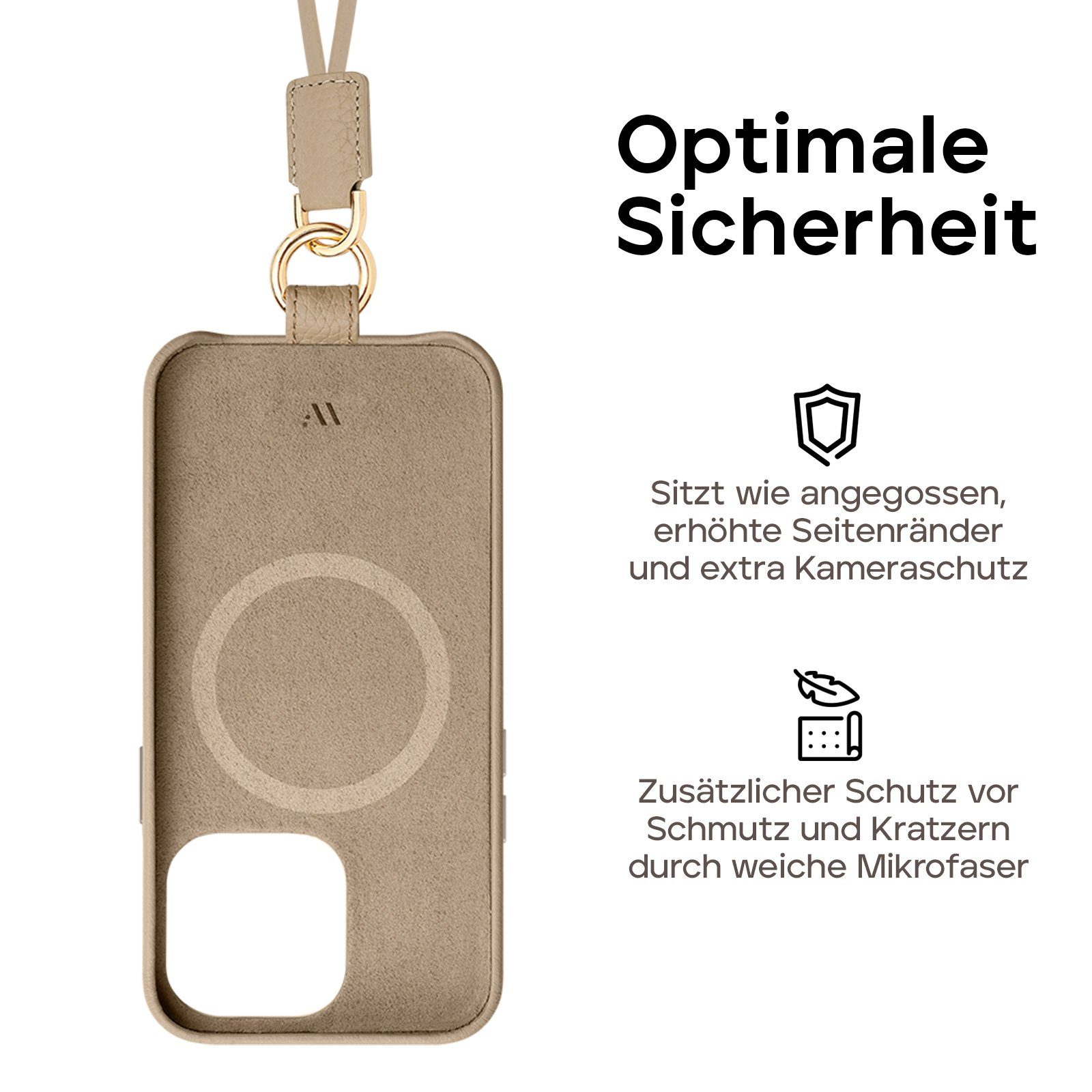 wiiuka Handykette skiin LOOP Hülle für iPhone 15 Pro, Handyhülle / Kette, Handgefertigt - Deutsches Leder, Premium Case