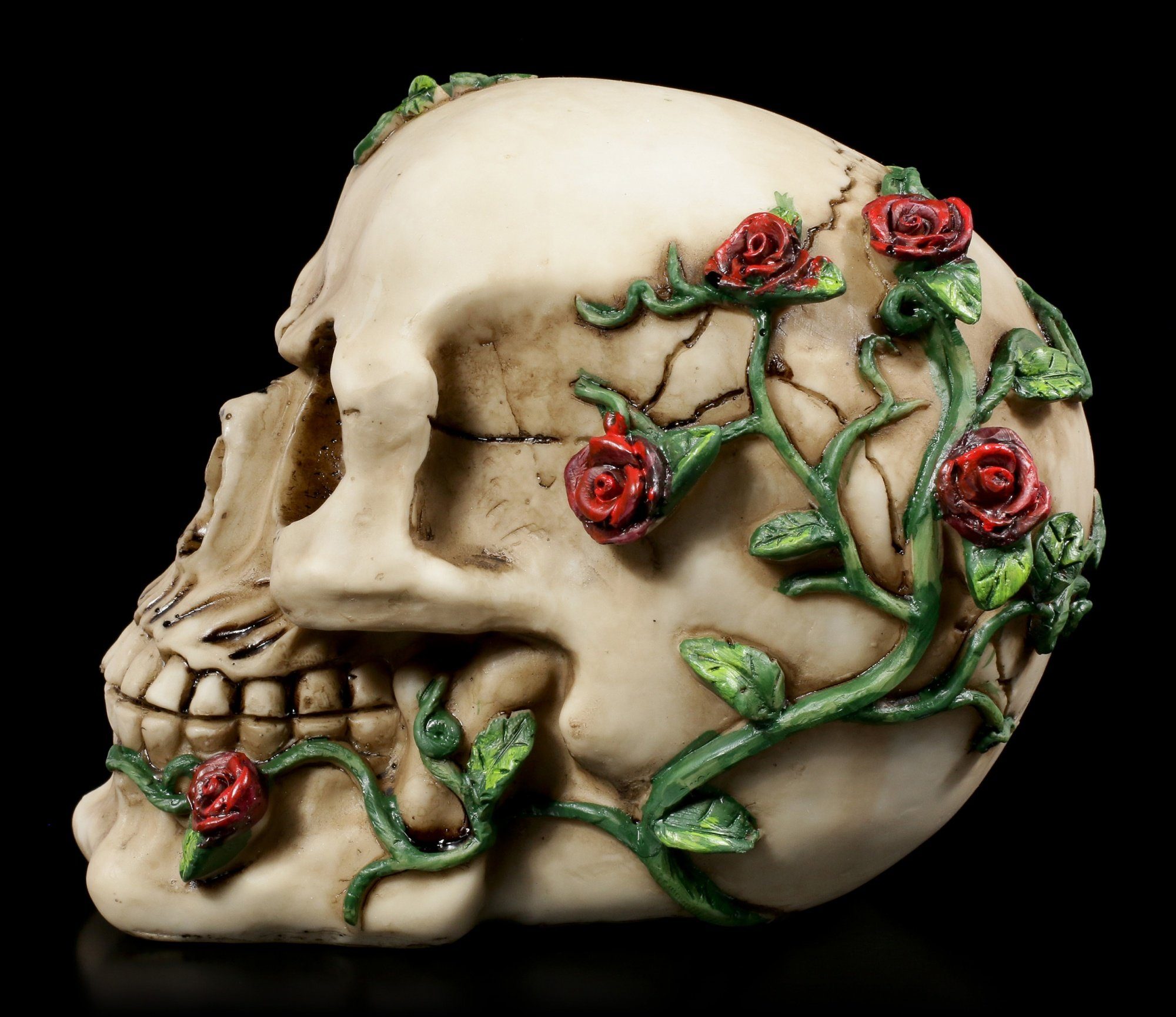 Figuren Shop GmbH Dekofigur Totenkopf mit Rosen - Rose From Beyond - Gothic Deko