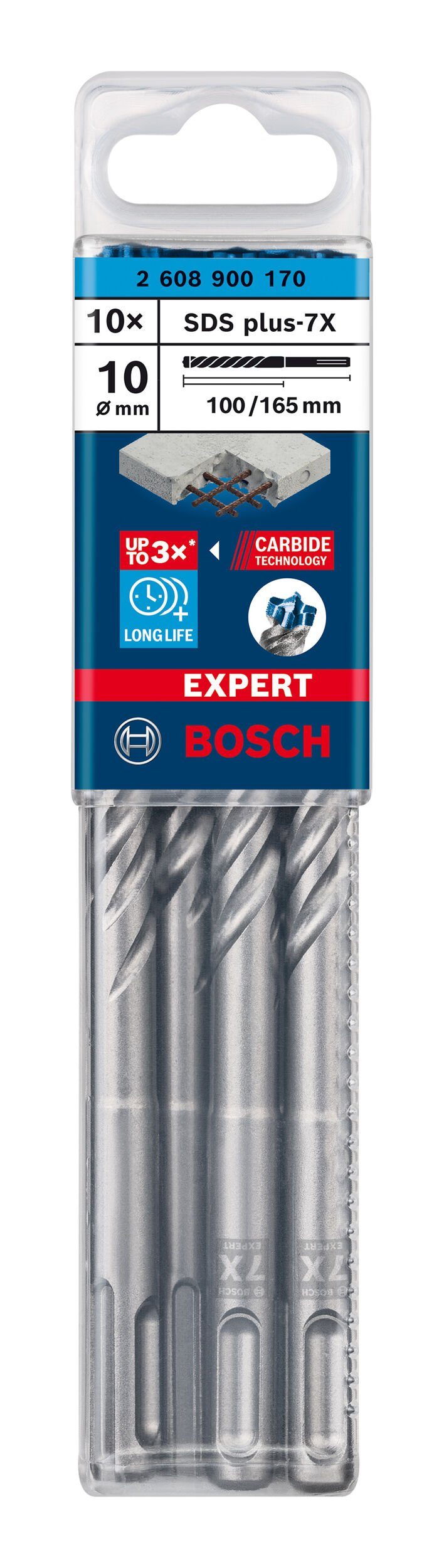 10 x 10er-Pack Expert - plus-7X, - (10 Stück), x 165 SDS BOSCH Universalbohrer mm Hammerbohrer 100