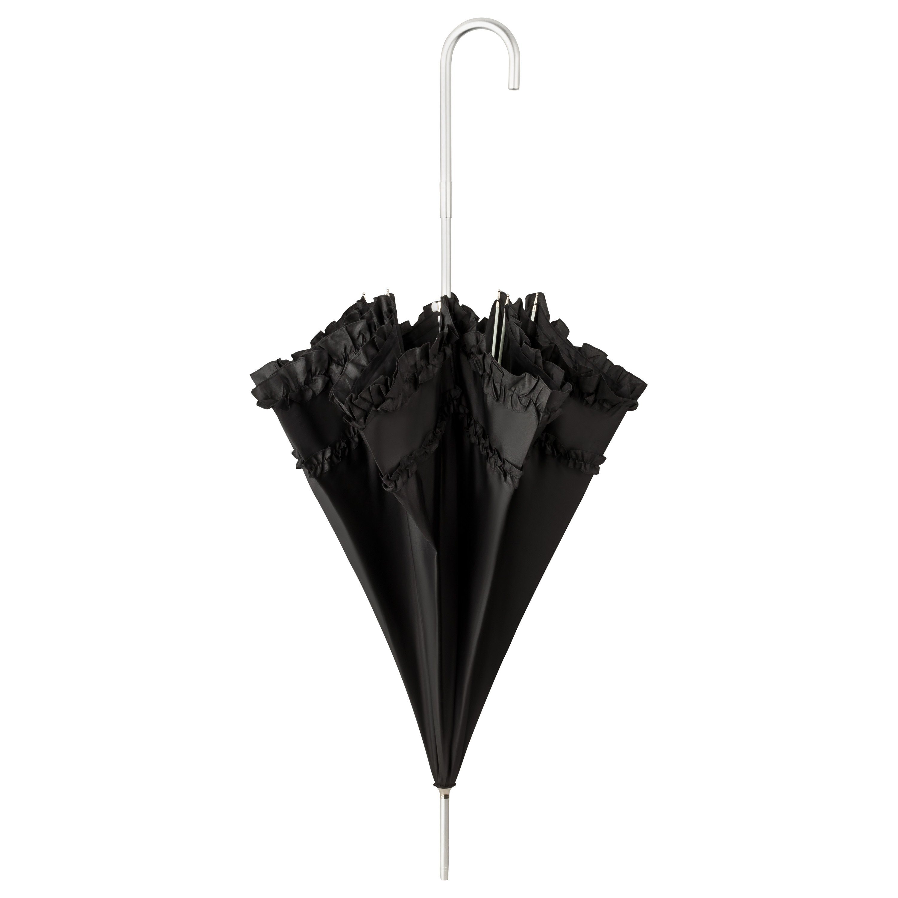 von Lilienfeld Stockregenschirm Regenschirm Sonnenschirm Mary, Hochzeitsschirm zwei Rüschenkanten schwarz