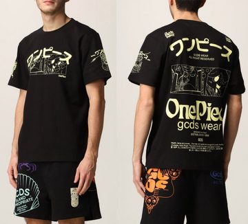 GCDS T-Shirt GCDS x ONE PIECE Black T-shirt Yellow Anime Print Cotton Graphic Tee I