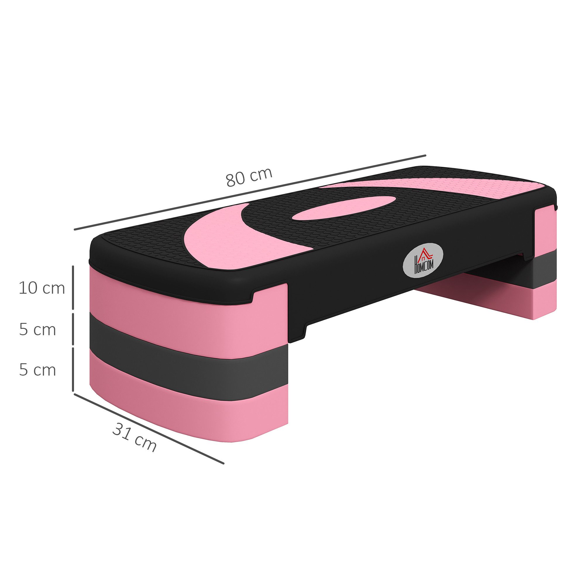 HOMCOM Stepper höhenverstellbar mit 3 Stufen, Fitness Heimtrainer (Aerobic-Stepper, 1-tlg., Steppbrett), für Indoor, Outdoor, Schwarz+Rosa+Grau