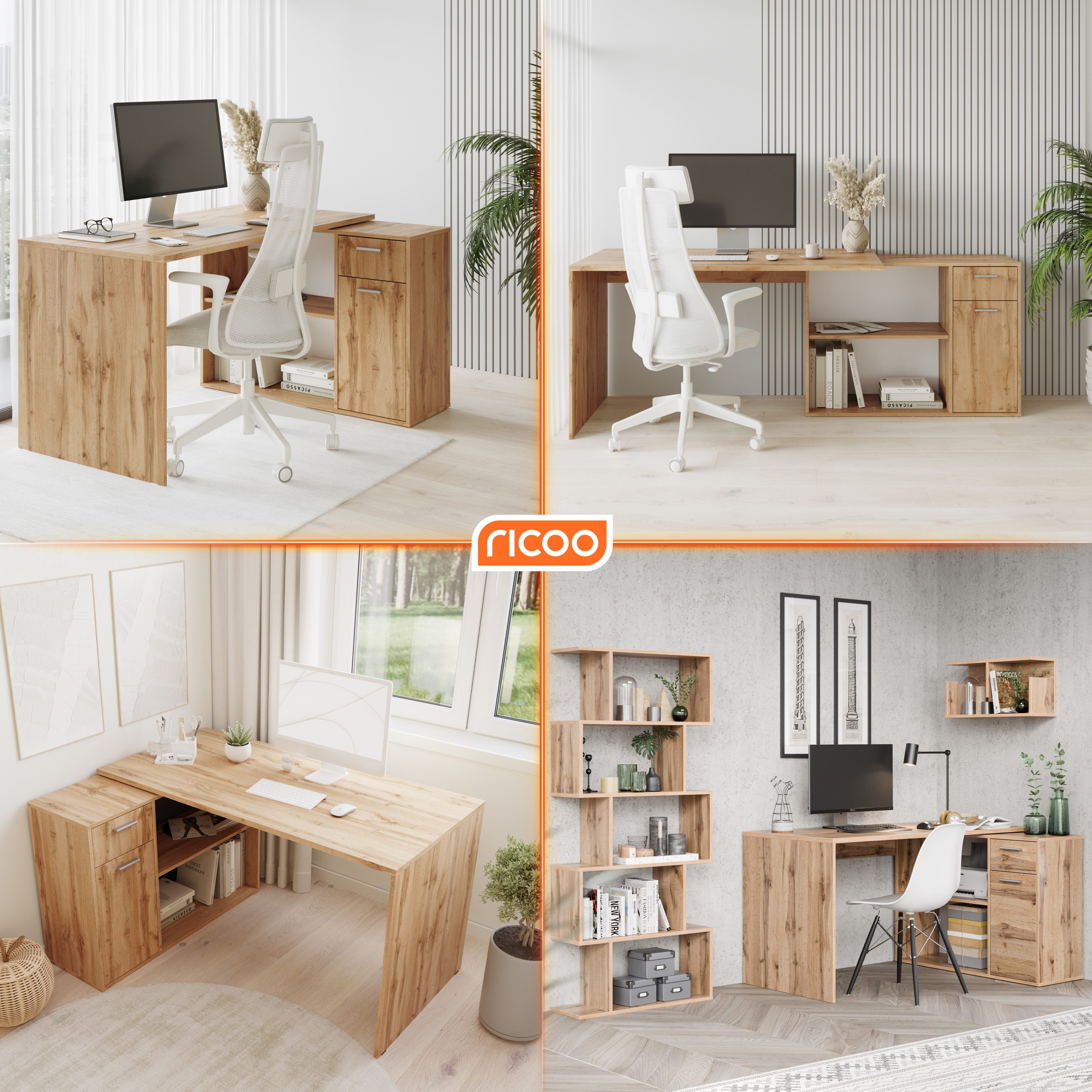 RICOO Eckschreibtisch WM083-EW, Schreibtisch Bürotisch Ecke günstig online kaufen