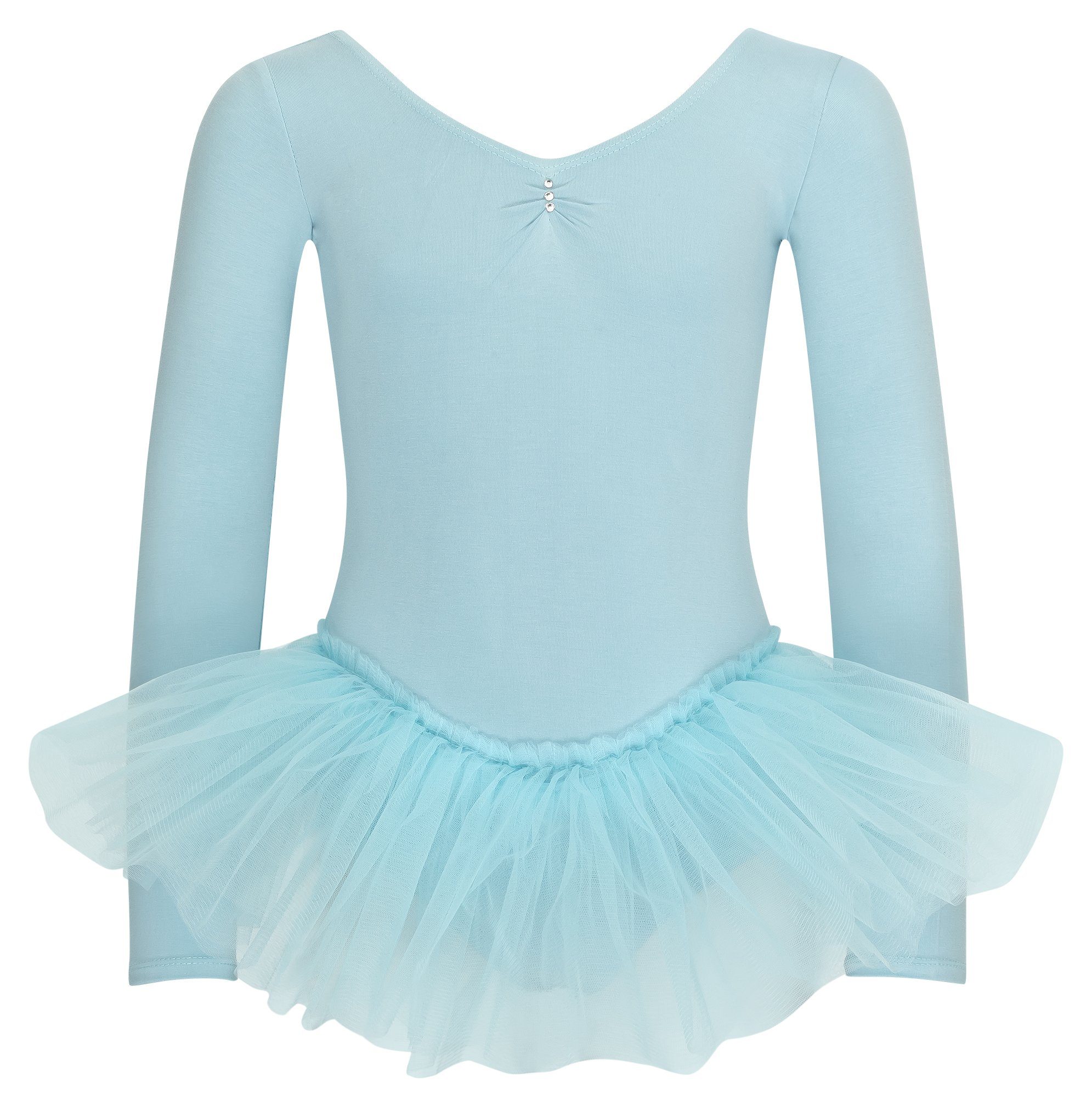 tanzmuster ® Ballettkleid Mädchen Langarm Anna aus wunderbar weichem Baumwollstoff mit Glitzersteinen und Chiffon Röckchen fürs Kinder Ballett 