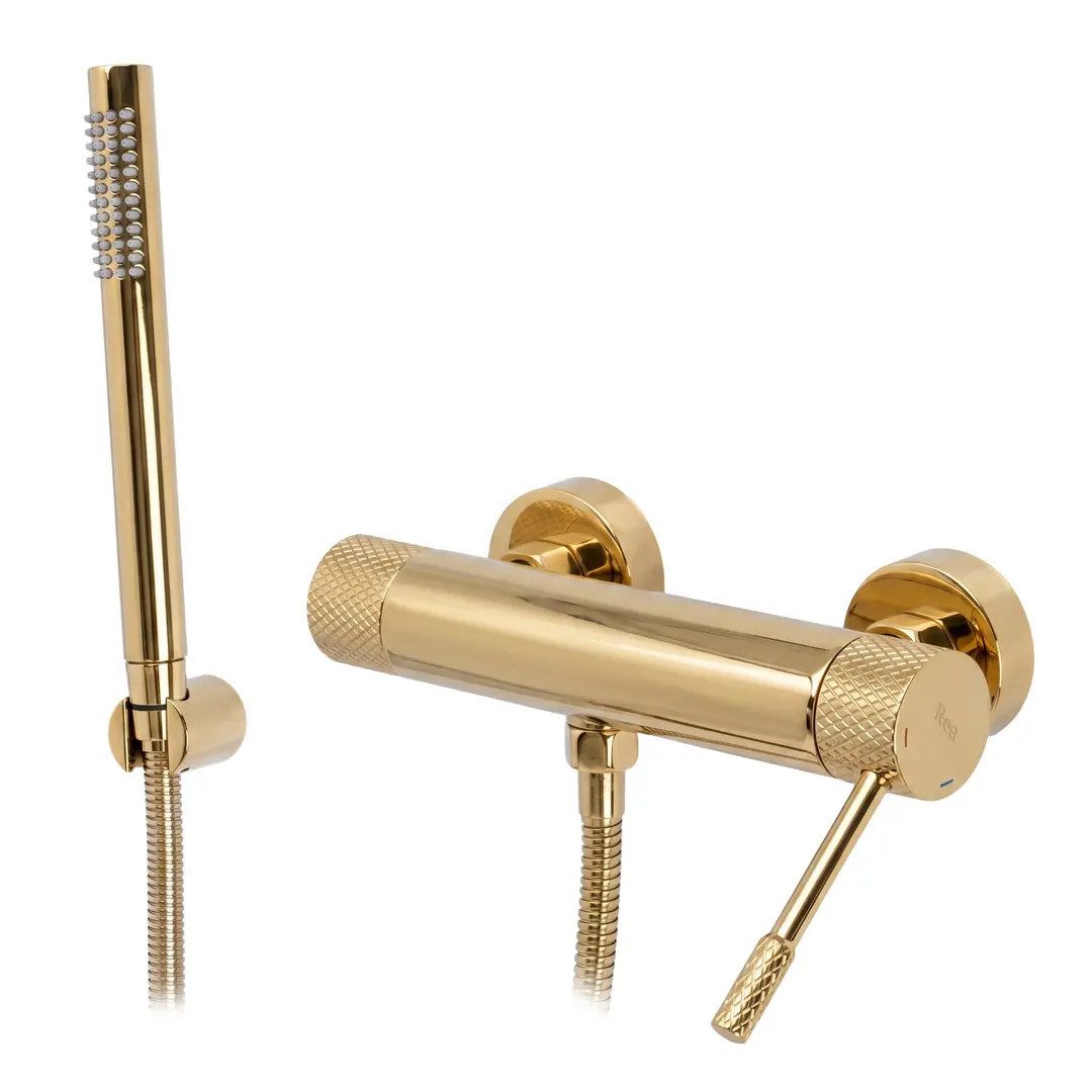 wohnwerk.idee Duscharmatur Dusche mit Handbrause Wandarmatur Dusch-Set, Gold Chrom Kupfer Matt Mischbatterie Badewanne, Messing, Keramikkartusche