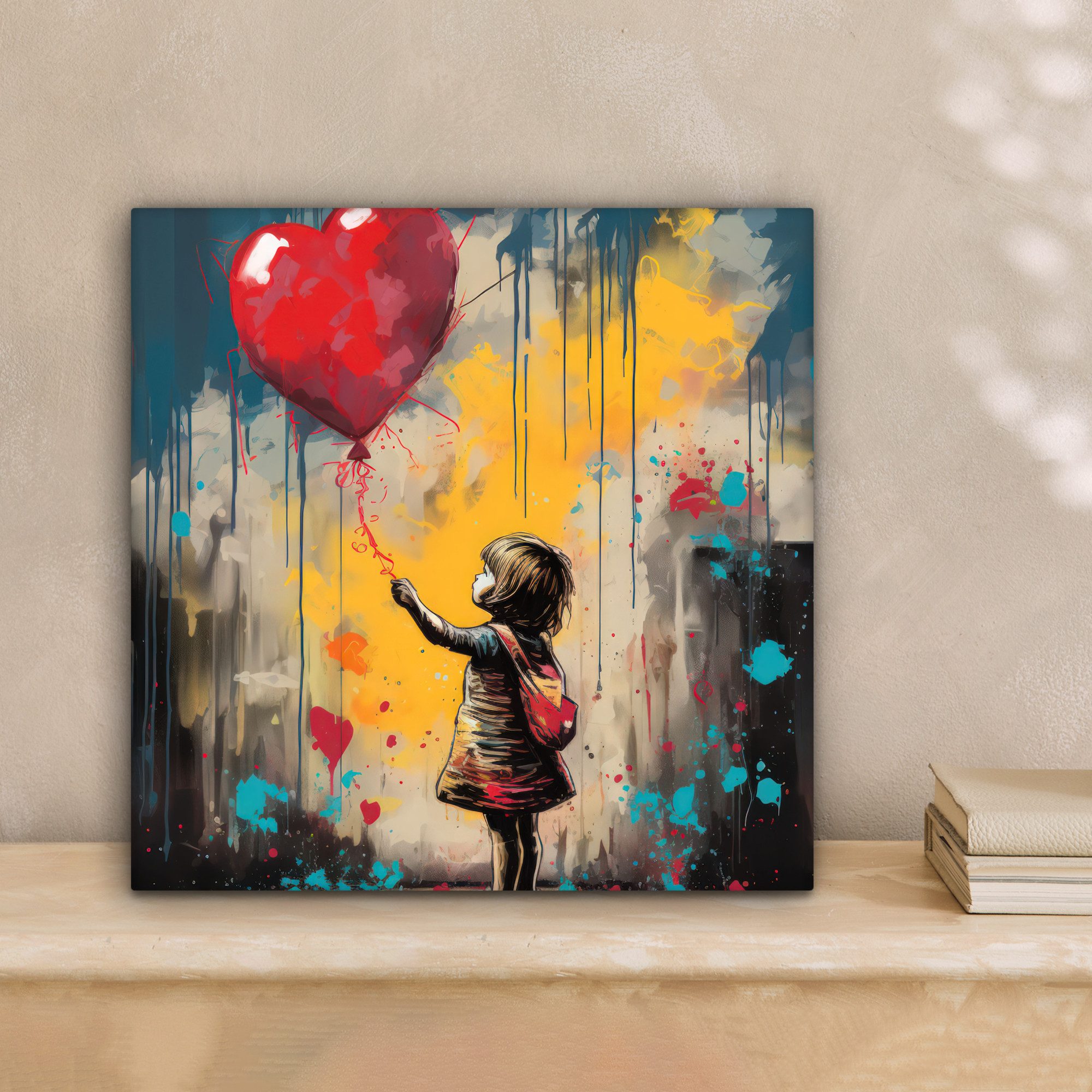 OneMillionCanvasses® Leinwandbild Mädchen - Luftballon - Herz - Graffiti, F günstig online kaufen