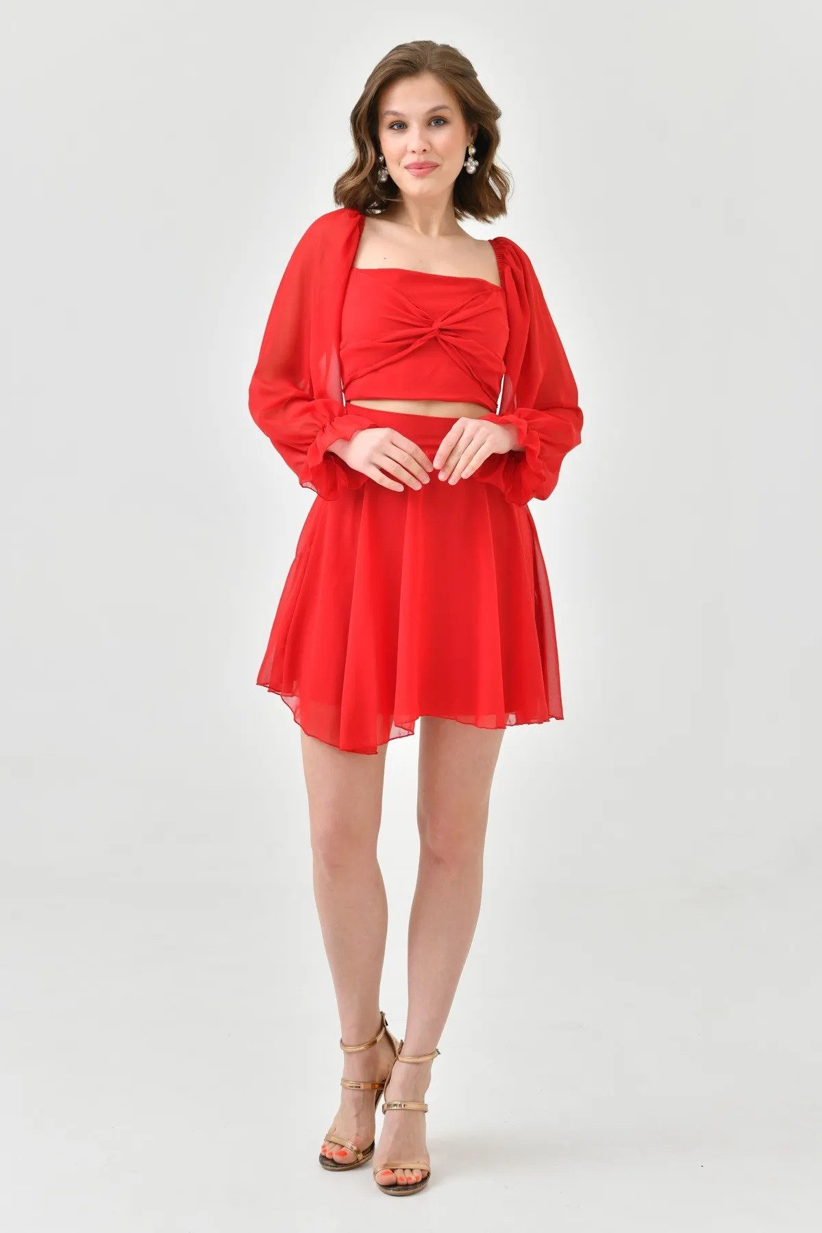 WOMAN VISION Minikleid Rotes Chiffon-Minikleid mit Top-Design und Futter - günstig online kaufen