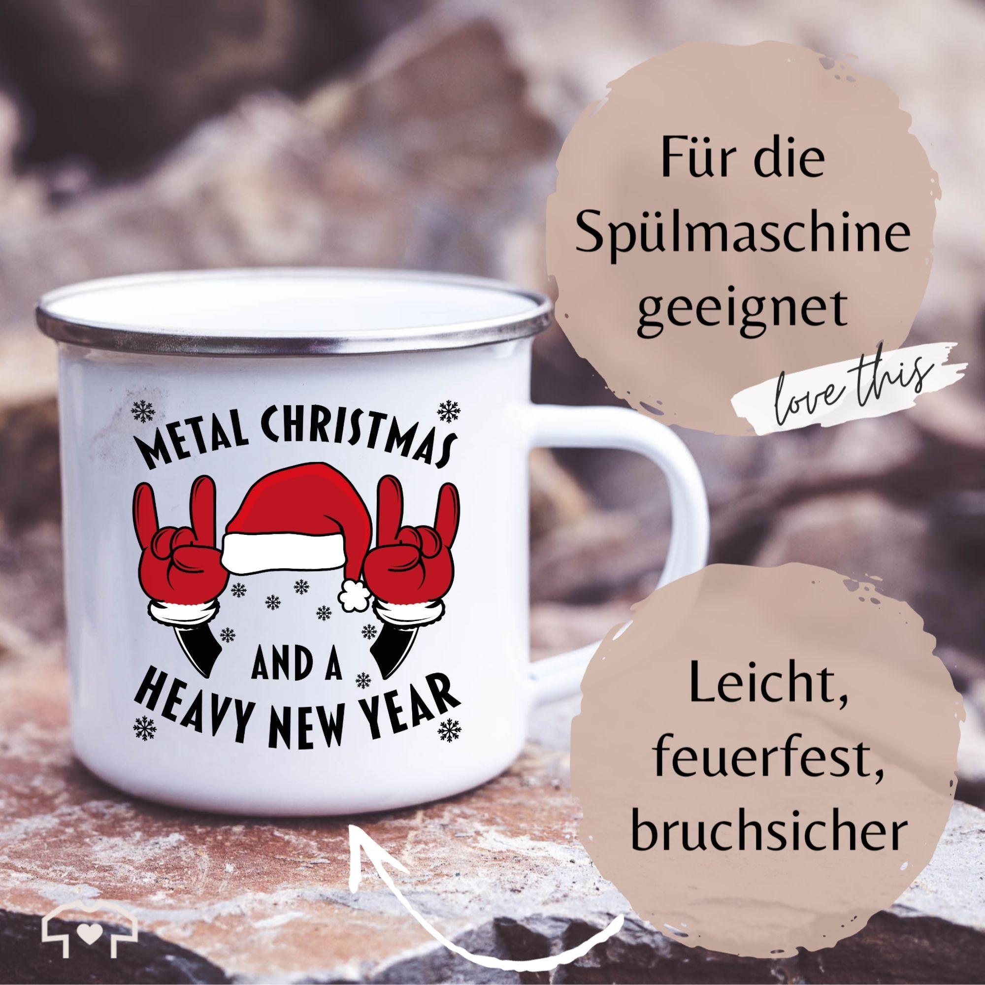 2 Christmas Year, Silber and a Heavy Metal Weiß New Tasse Stahlblech, Shirtracer Weihnachtstasse