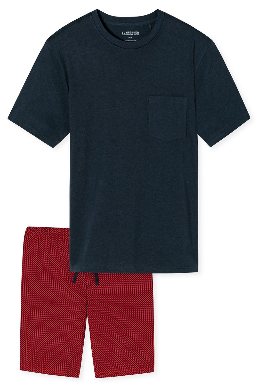 Schiesser Shorty Herren Kurz-Pyjama (803) Set Schlafanzug aus reiner tlg) Baumwolle (2 dunkelblau