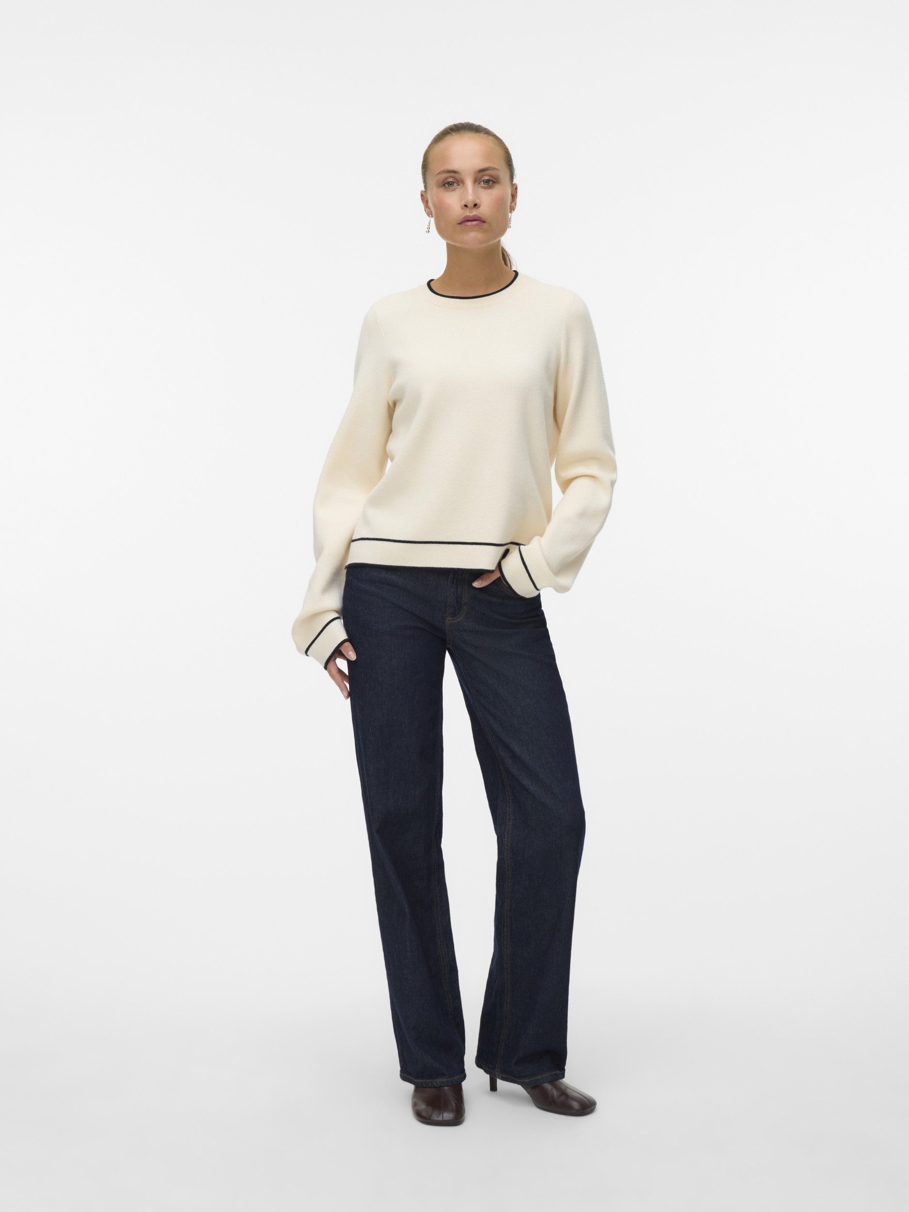Vero Moda Strickpullover VMGOLD LS O-NECK DOUBLE CONTRAST PU günstig online kaufen