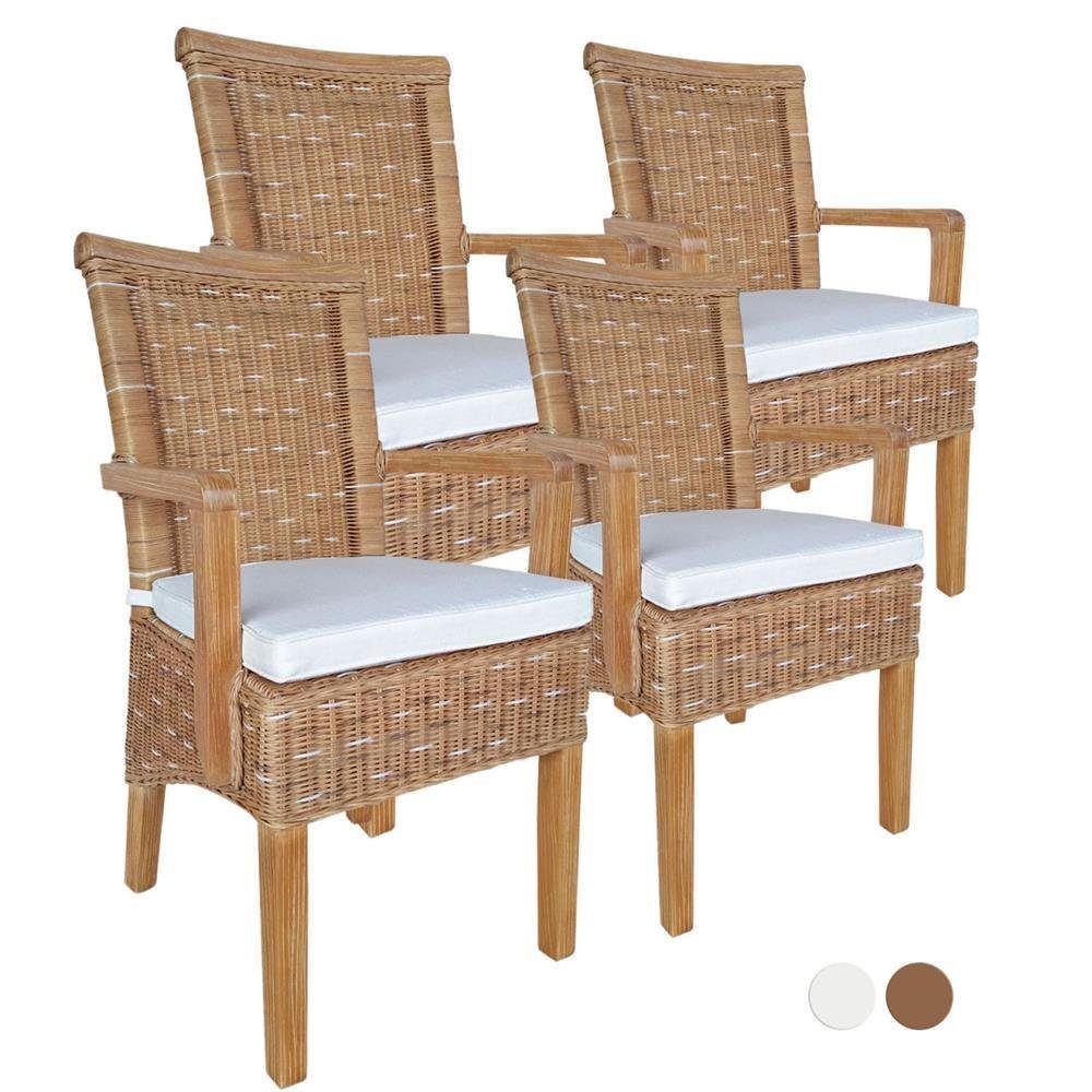Sessel mit Stück - Soma Esszimmer-Stühle-Set Rattanstuhl Stuhl 4 bra, Sessel Sitzmöbel Armlehnen weiß soma Sitzplatz