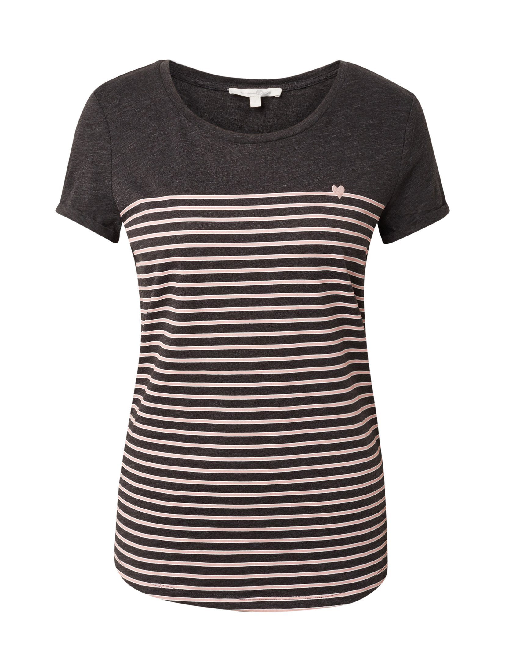 grey T-Shirt Gestreiftes dark TAILOR stripe rose Denim Langarmshirt TOM