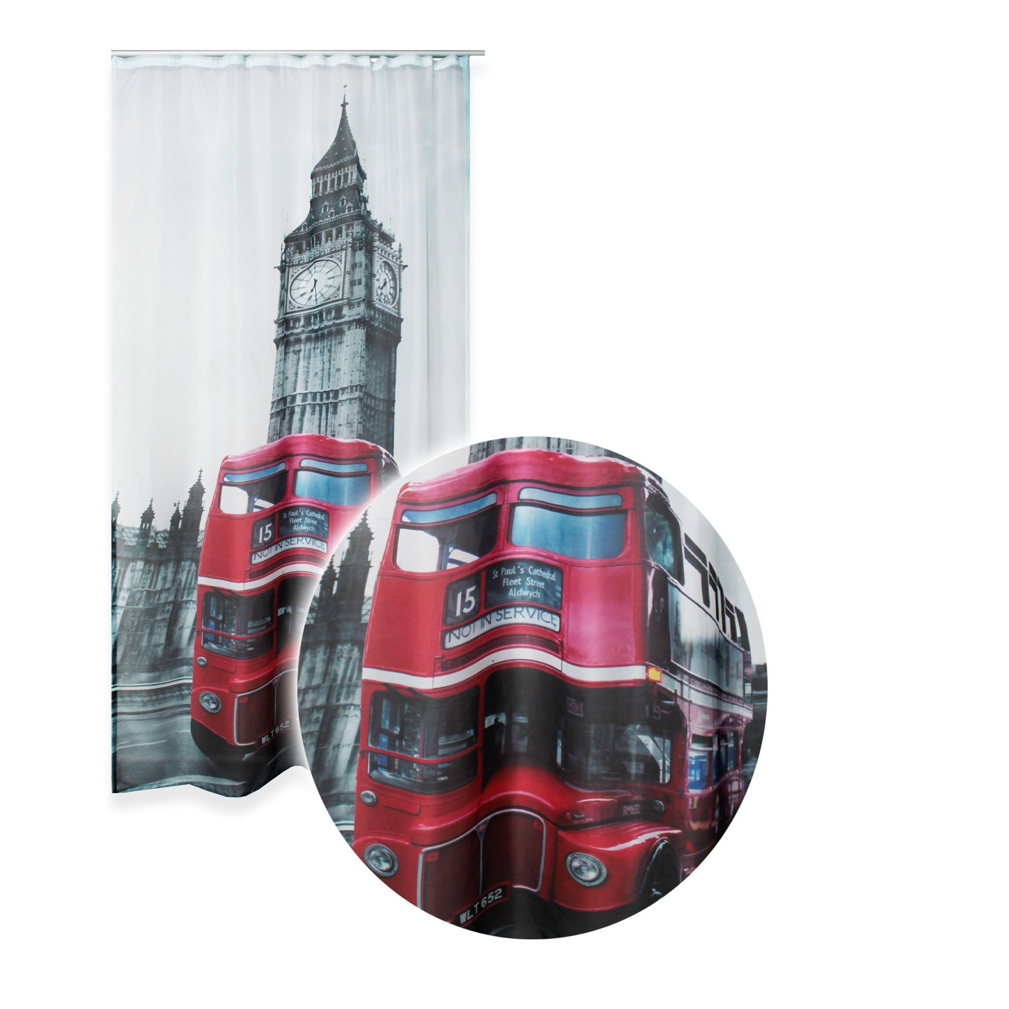 Gardine Vorhang (1 City und Digitaldruck Polyester Haus cm, halbtransparent, Motiv 140x245 halbtransparent St), Set Deko, Kräuselband London 2er