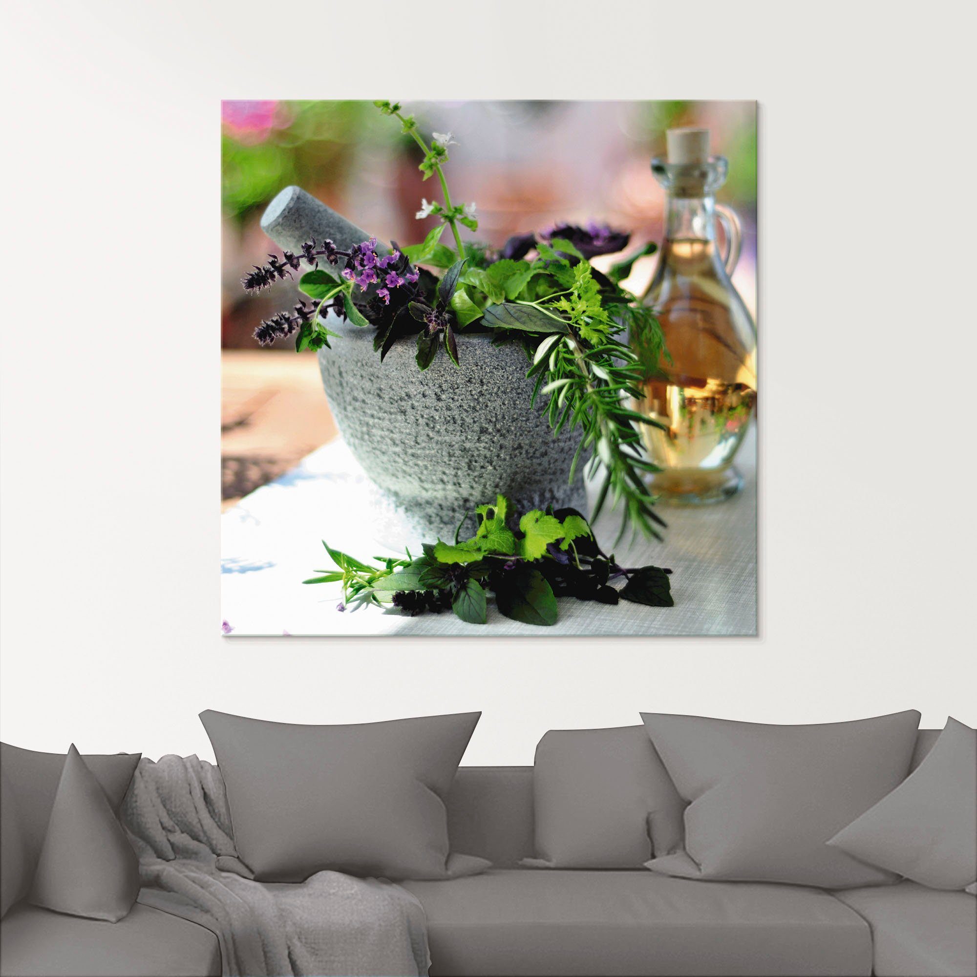 Artland Glasbild Gesunder Kräutermix im Mörser, günstig online kaufen