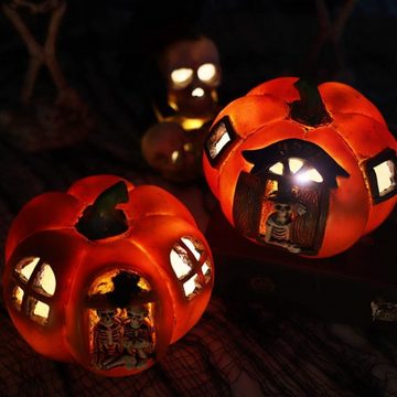 GelldG Laterne Halloween Kürbis Lampe Harz Schädel auf Kürbis Laterne Garten Dekor