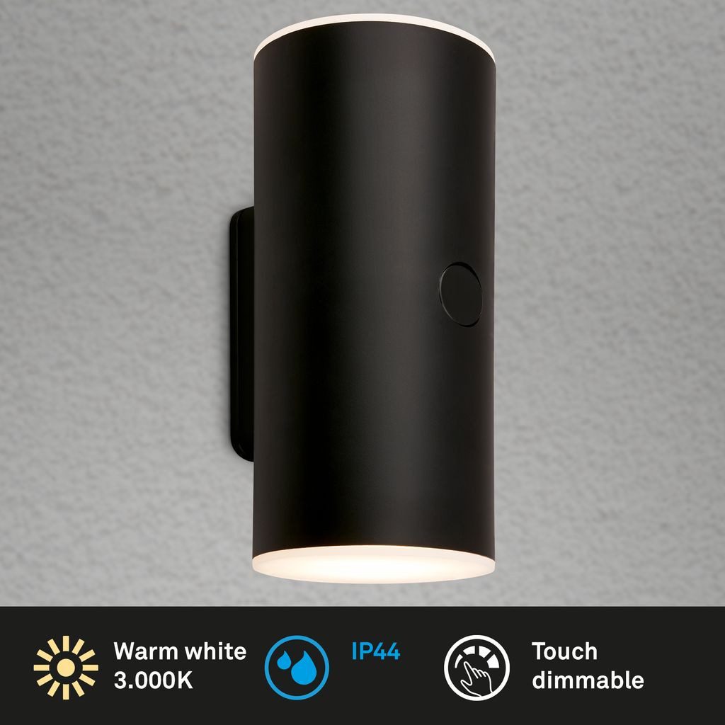 Briloner Leuchten Wandleuchte 3786015, Dimmfunktion, LED fest integriert, 2700K - Extra-Warmweiß, Außenleuchte, 15,5x7x8 cm (HxBxT), Schwarz, 6W, Aussen, Hauswand