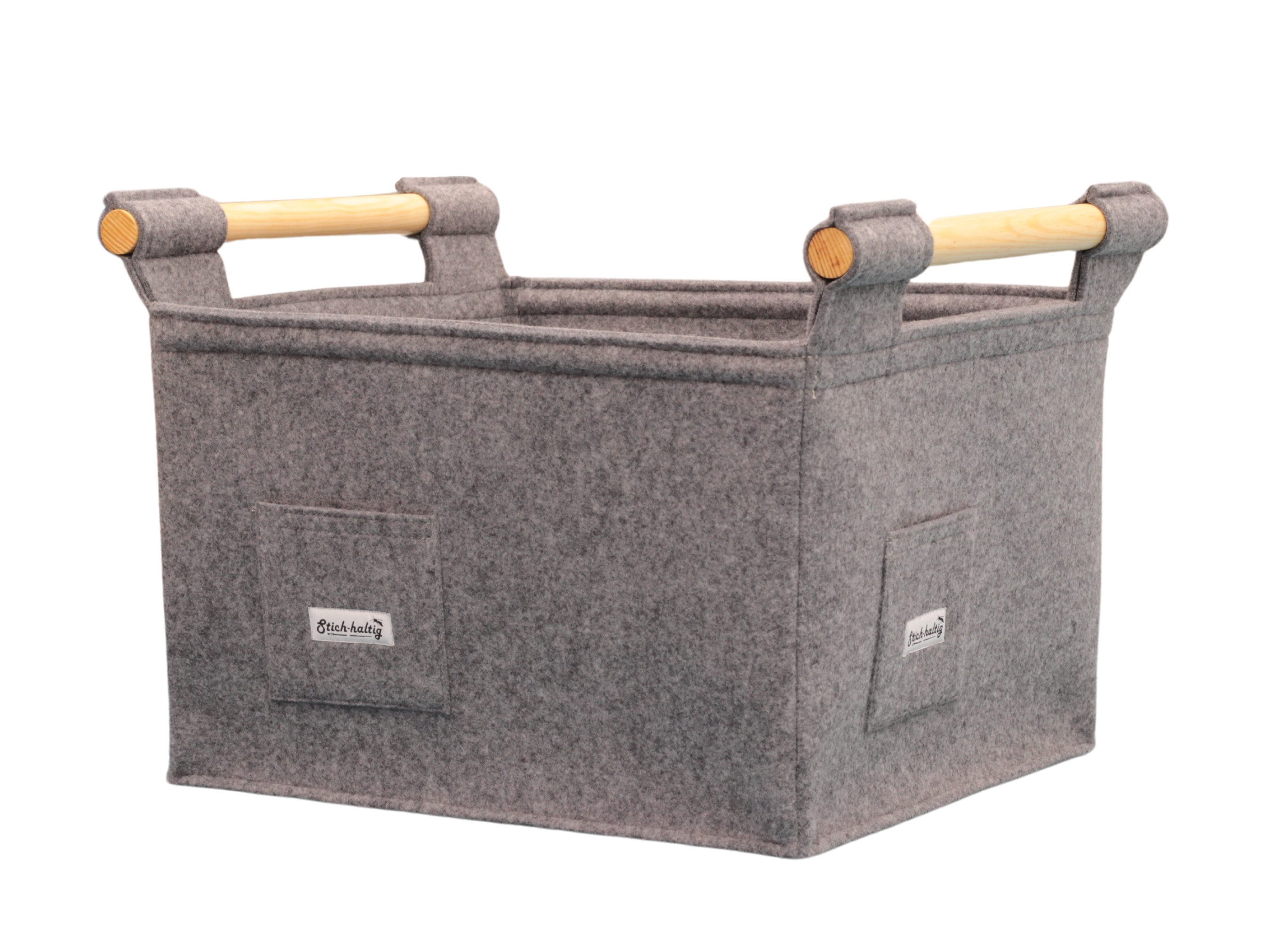 Stich-haltig Kaminholzkorb Filzkorb für Kaminholz mit Holzgriffen - robuste günstig online kaufen