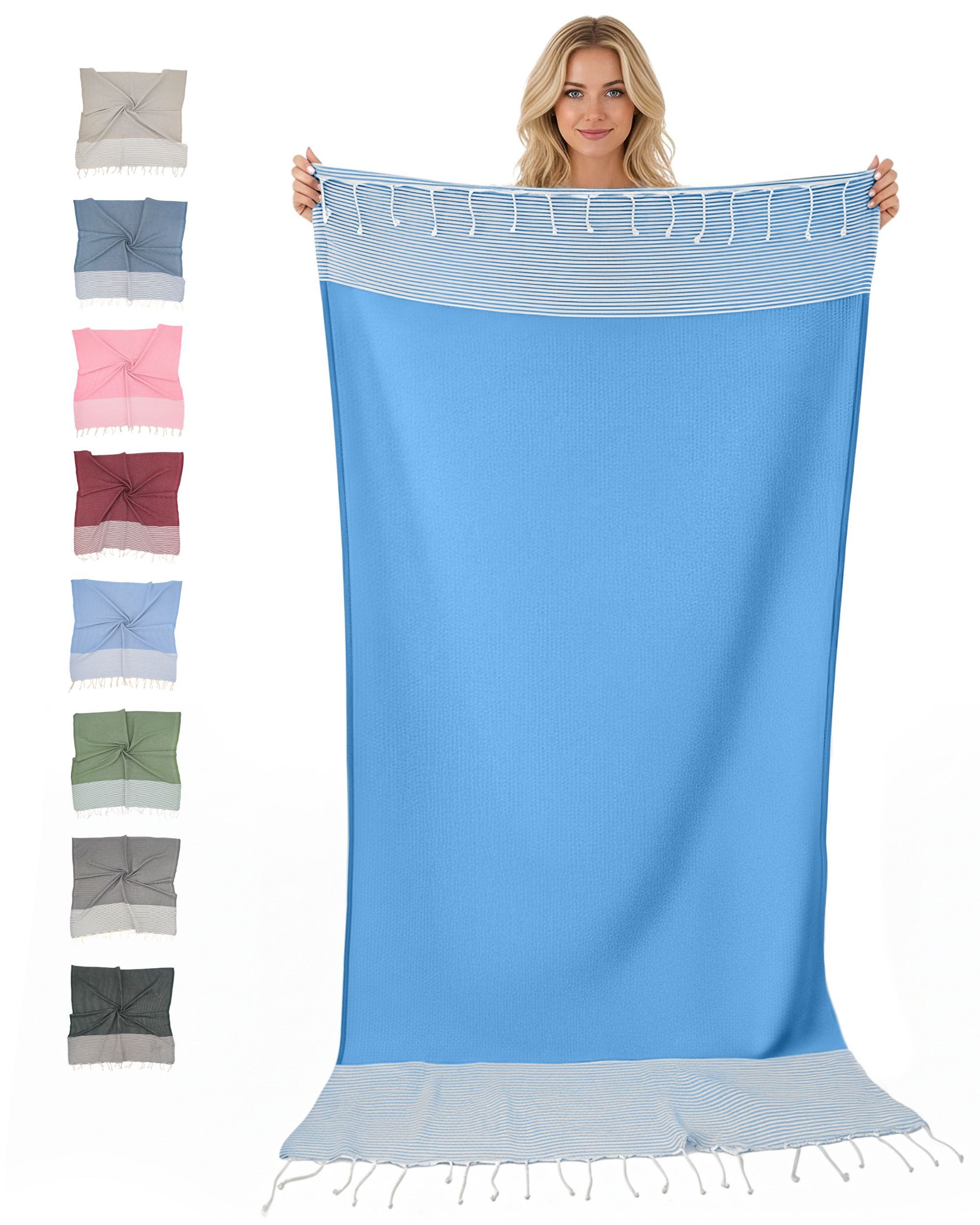 furora HOLIDAY Saunatuch Strandtuch Hamamtuch: groß 100x200 cm Saunatuch, Strandhandtuch dünn, Strandtuch Saunatuch aus 100% Baumwolle Strandtuch Set