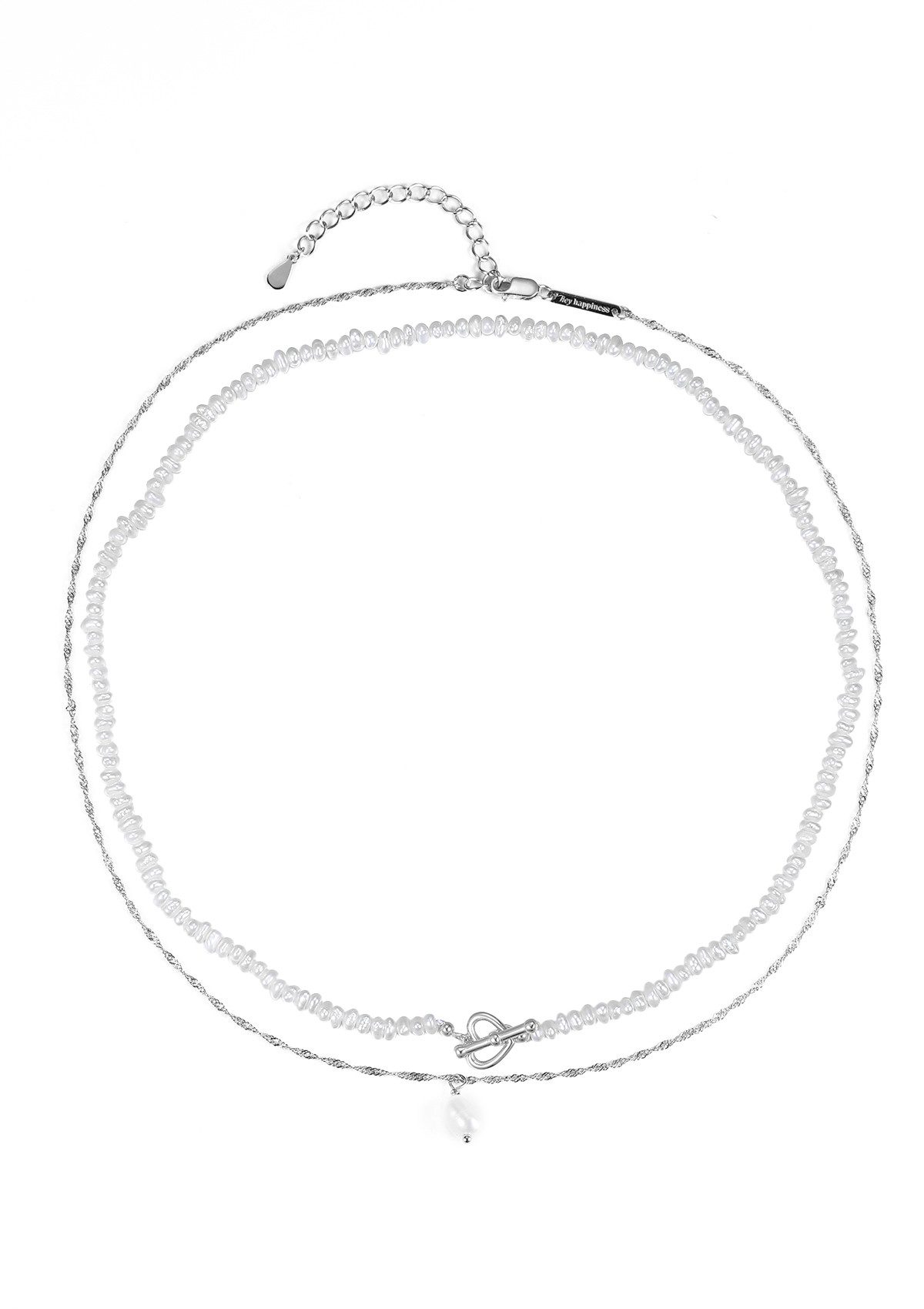 Hey Happiness Perlenketten-Set Weiße Perlen Choker & Perle Anhänger Kordelkette, 2er Layer 925 Silber Ketten Set für Damen, 18K vergoldet