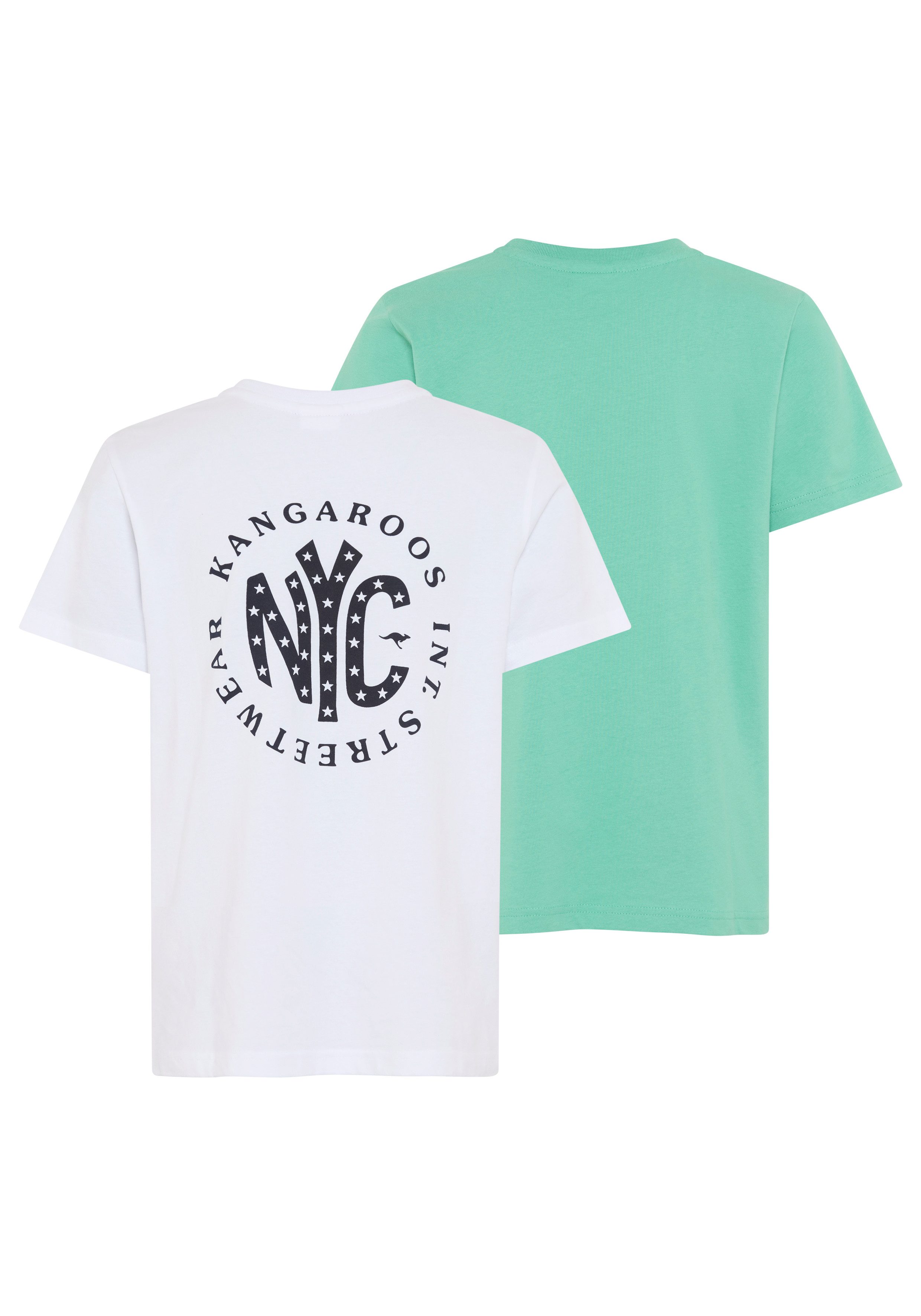 KangaROOS T-Shirt Kangaroos 2er Pack T-Shirts (Packung, 2-tlg., 2) Basic Passform, mit Rundhalsausschnitt, bedruckt, aus Baumwolle