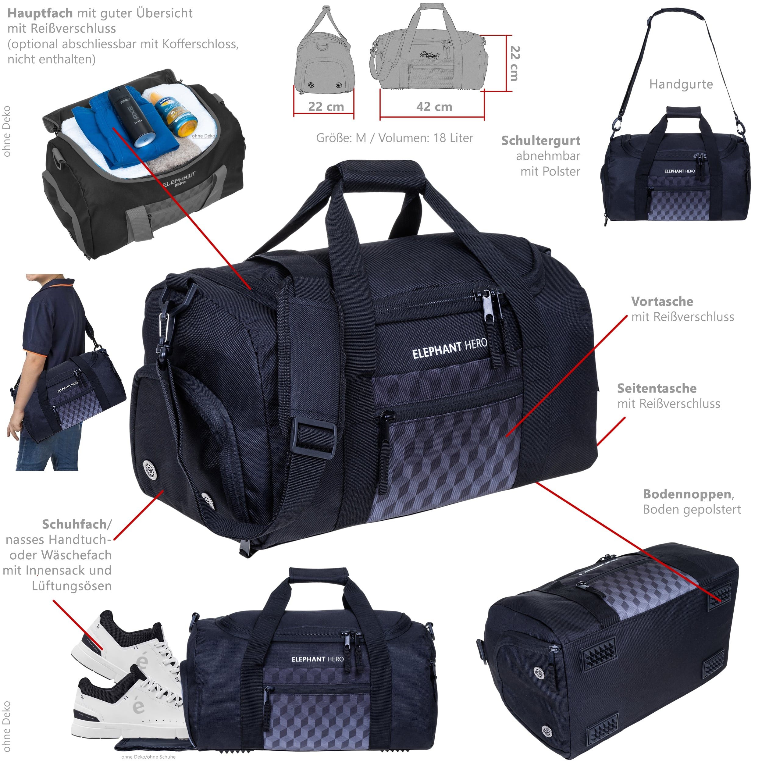 ELEPHANT Schulrucksack Hero Signature Schultasche (Set, 3-tlg., 3 Teile Rucksack Sporttasche Mäppchen Box), Softcase Schulranzen Schulmappe +rsm