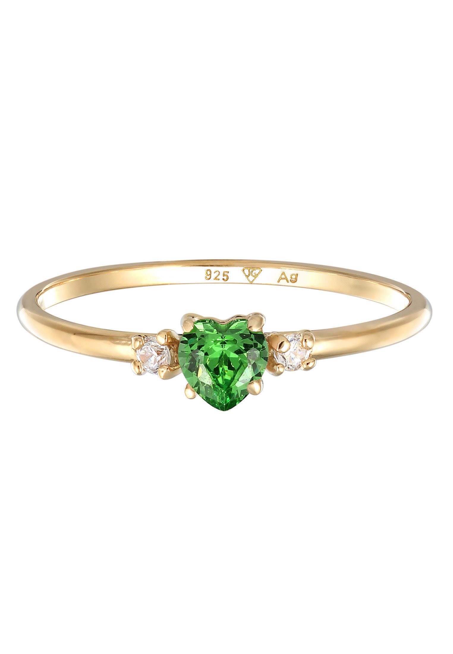 Elli Fingerring Herz Zirkonia Grün 925 Sterling Silber vergoldet günstig online kaufen