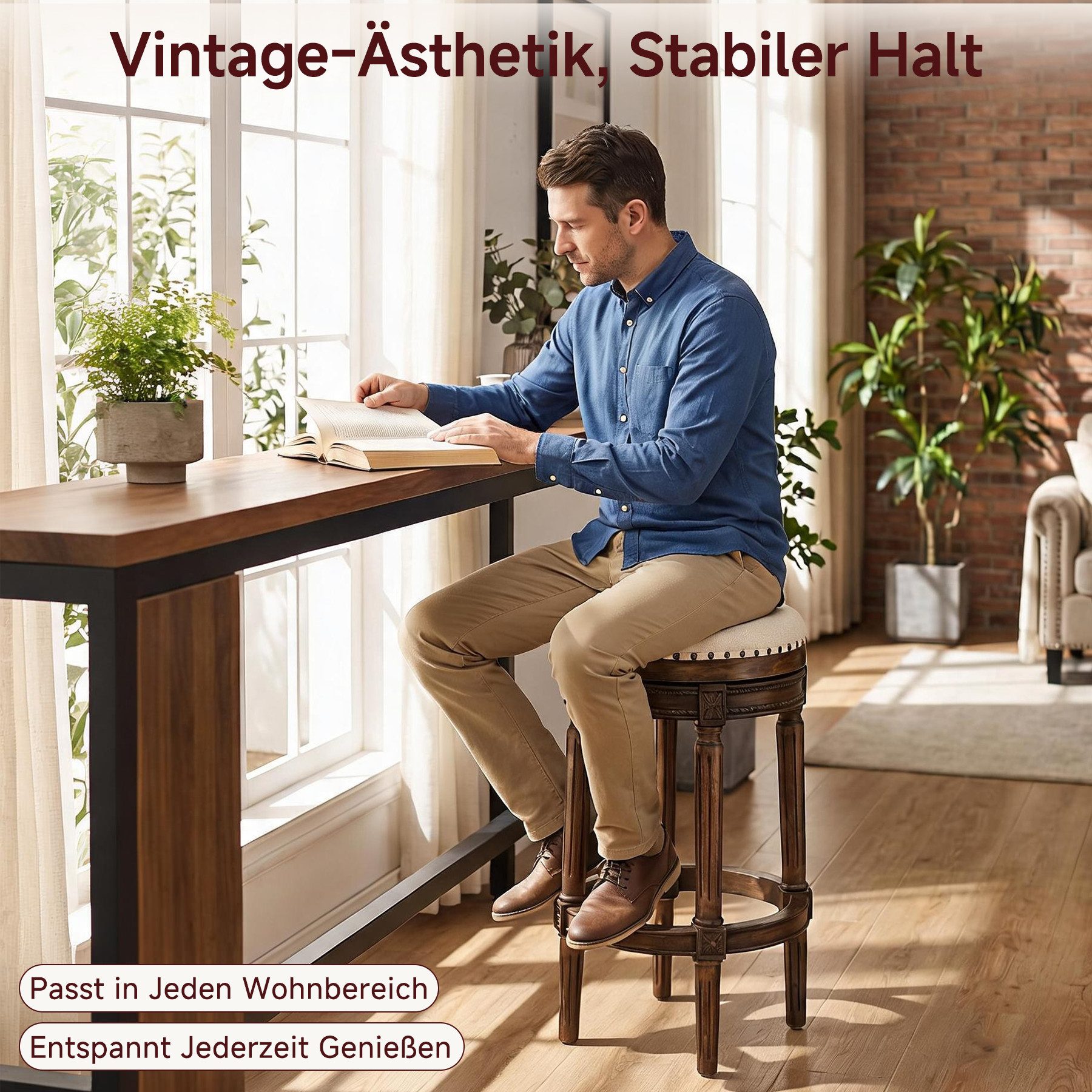 HomeMiYN Barhocker Barhocker Vintage Design, gepolsterter Sitz, bis 120 kg belastbar