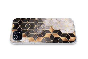 MuchoWow Handyhülle Abstrakt - Würfel - Gold - Muster - Schwarz - Weiß, Phone Case, Handyhülle Xiaomi Mi 11, Silikon, Schutzhülle
