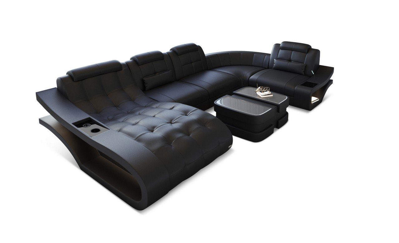 Elegante Dreams Ledersofa Couch Ledercouch, Bettfunktion mit Sofa U-Form Wohnlandschaft wahlweise Leder