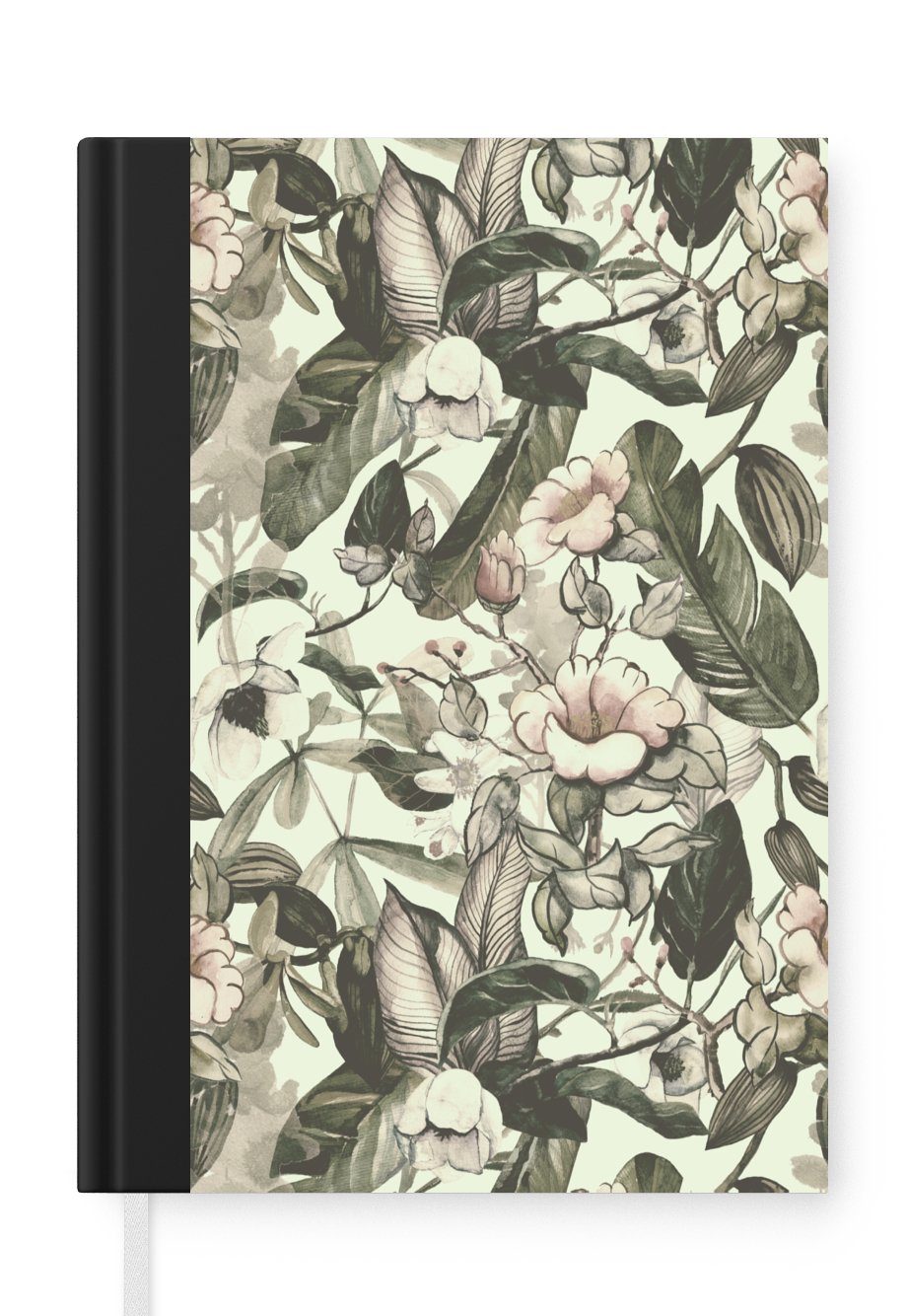 MuchoWow Notizbuch Blumen - Blätter - Vintage - Muster, Journal, Merkzettel, Tagebuch, Notizheft, A5, 98 Seiten, Haushaltsbuch